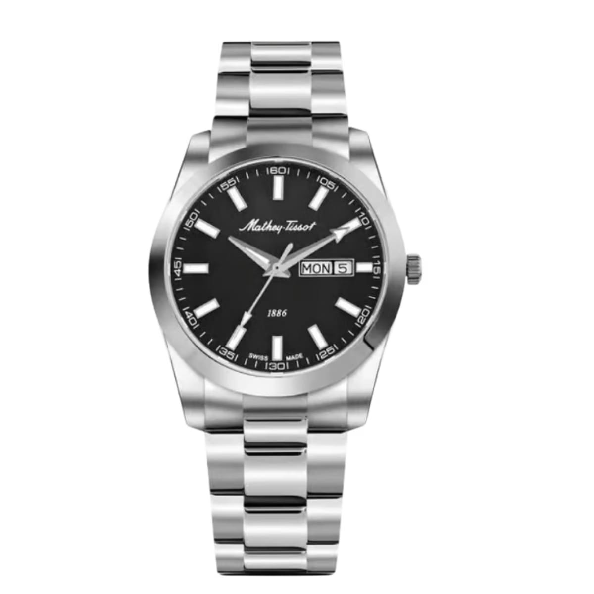 Mathy-Tissot Siwss Made Mathy I Day-Date Quartz Black Dial Watch for Men - H453AN