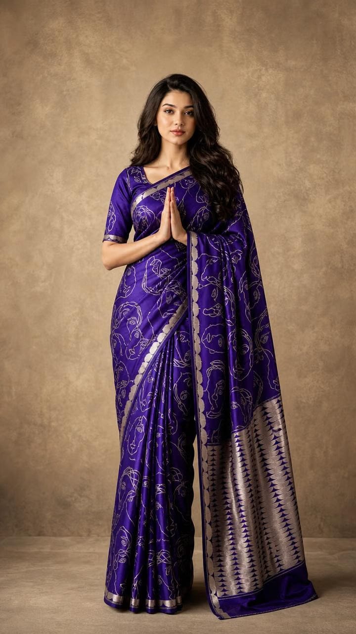 Noor Aaina Banarasi Satin Silk Saree With Abstract Silver Weave