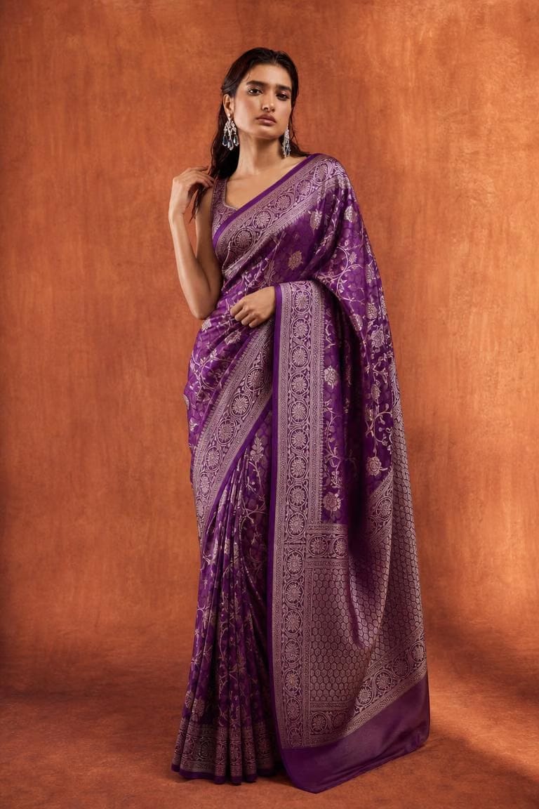 Rang Mahal Banarasi Silk Saree With Floral Zari Border