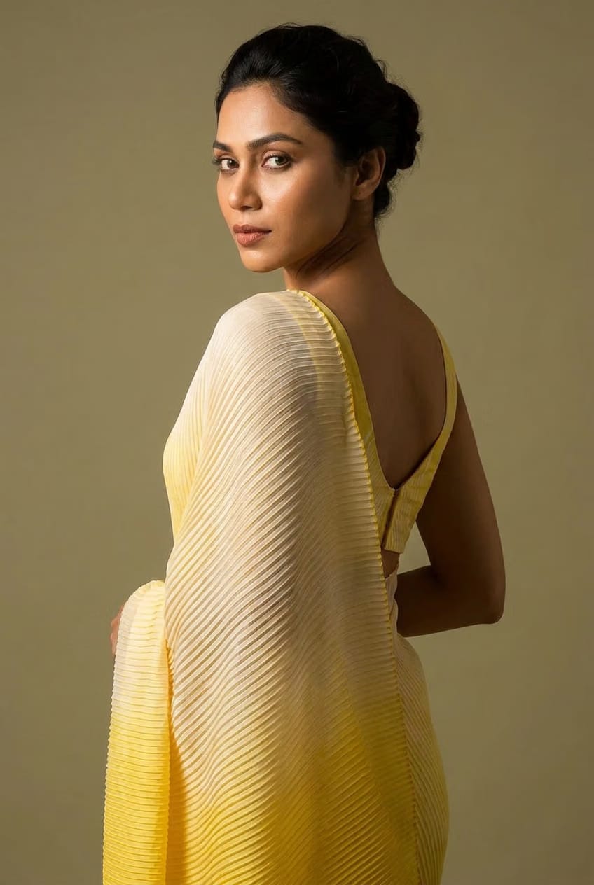 Sunlit Aura Pleated Organza Saree