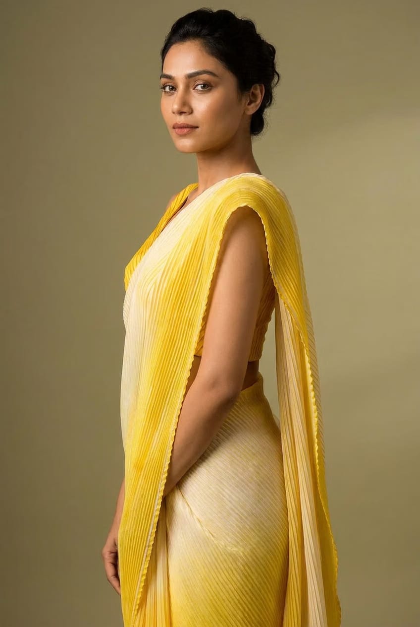Sunlit Aura Pleated Organza Saree