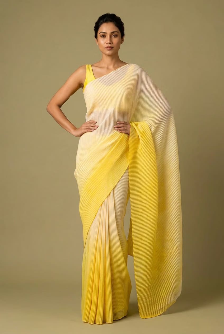 Sunlit Aura Pleated Organza Saree
