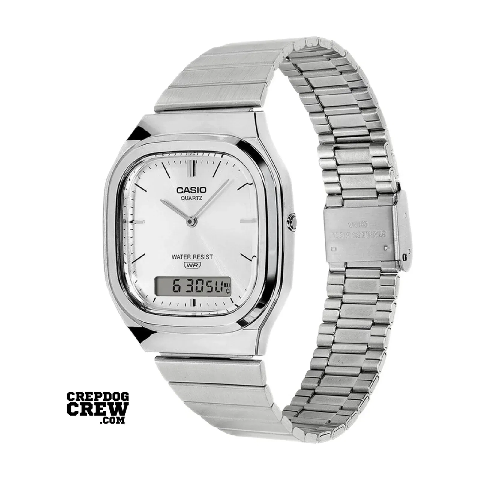 Casio Vintage AQ-240E-7A Silver Dial Analog Digital Stainless Steel Watch with Dual Time D420