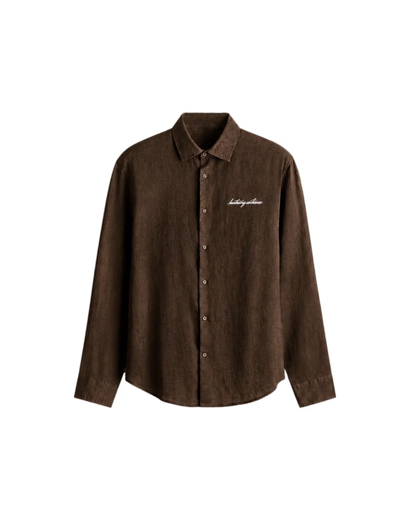 HASHWAY ARCHIVES LINEN EMBROIDERED SHIRT - BROWN