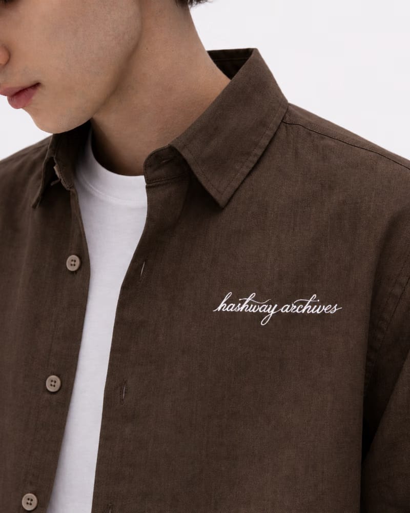 HASHWAY ARCHIVES LINEN EMBROIDERED SHIRT - BROWN