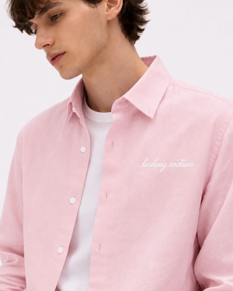 HASHWAY ARCHIVES LINEN EMBROIDERED SHIRT - PINK