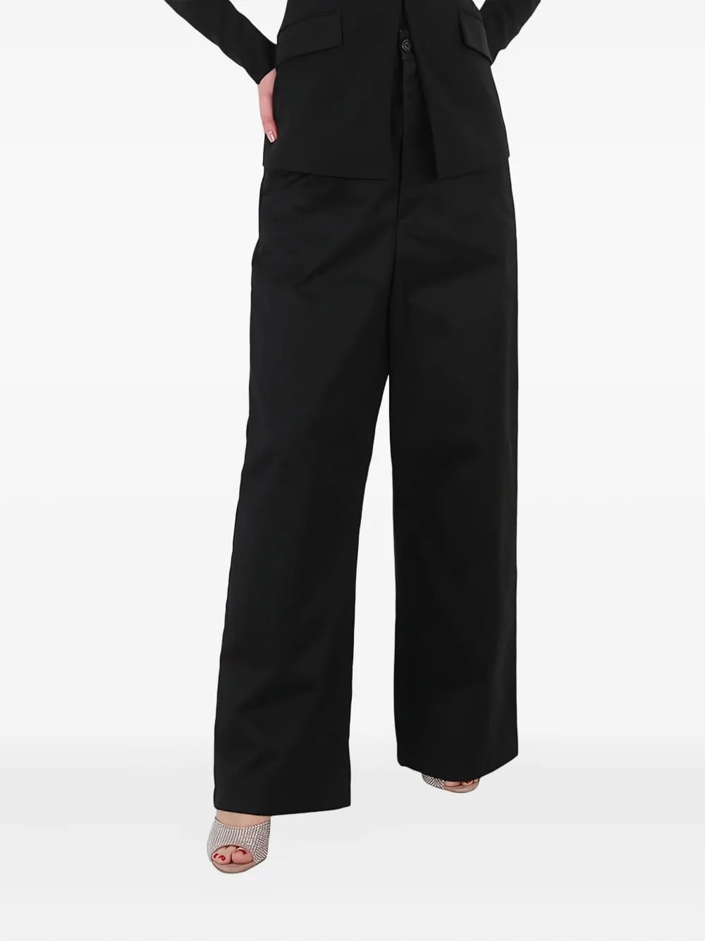 low-crotch wide-leg trousers