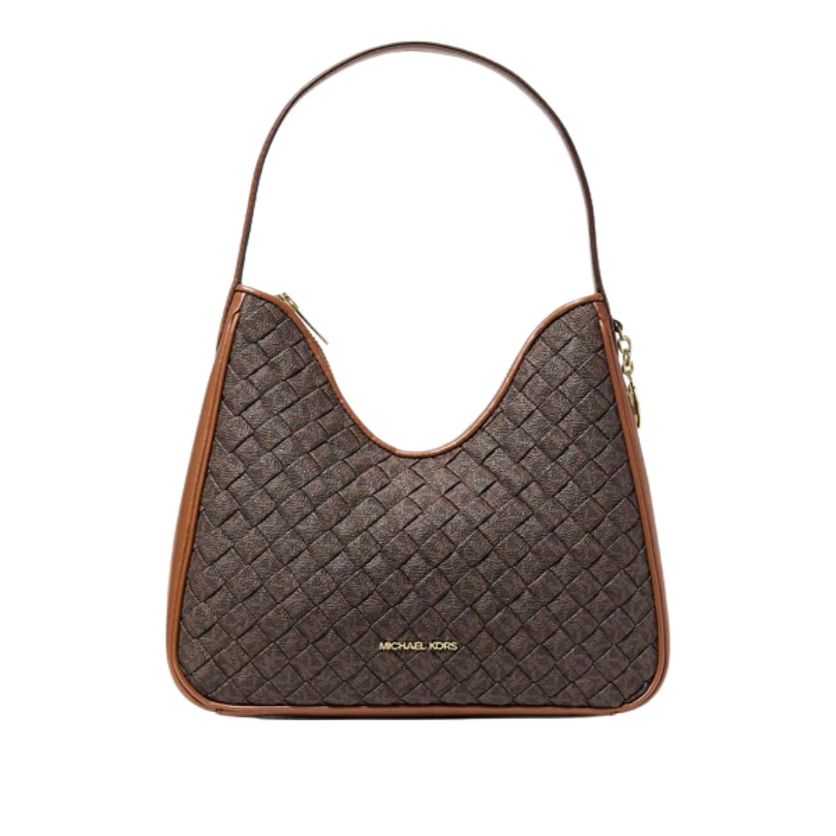 Michael Kors Nayla Small Woven Signature Logo Hobo Shoulder Bag Brown