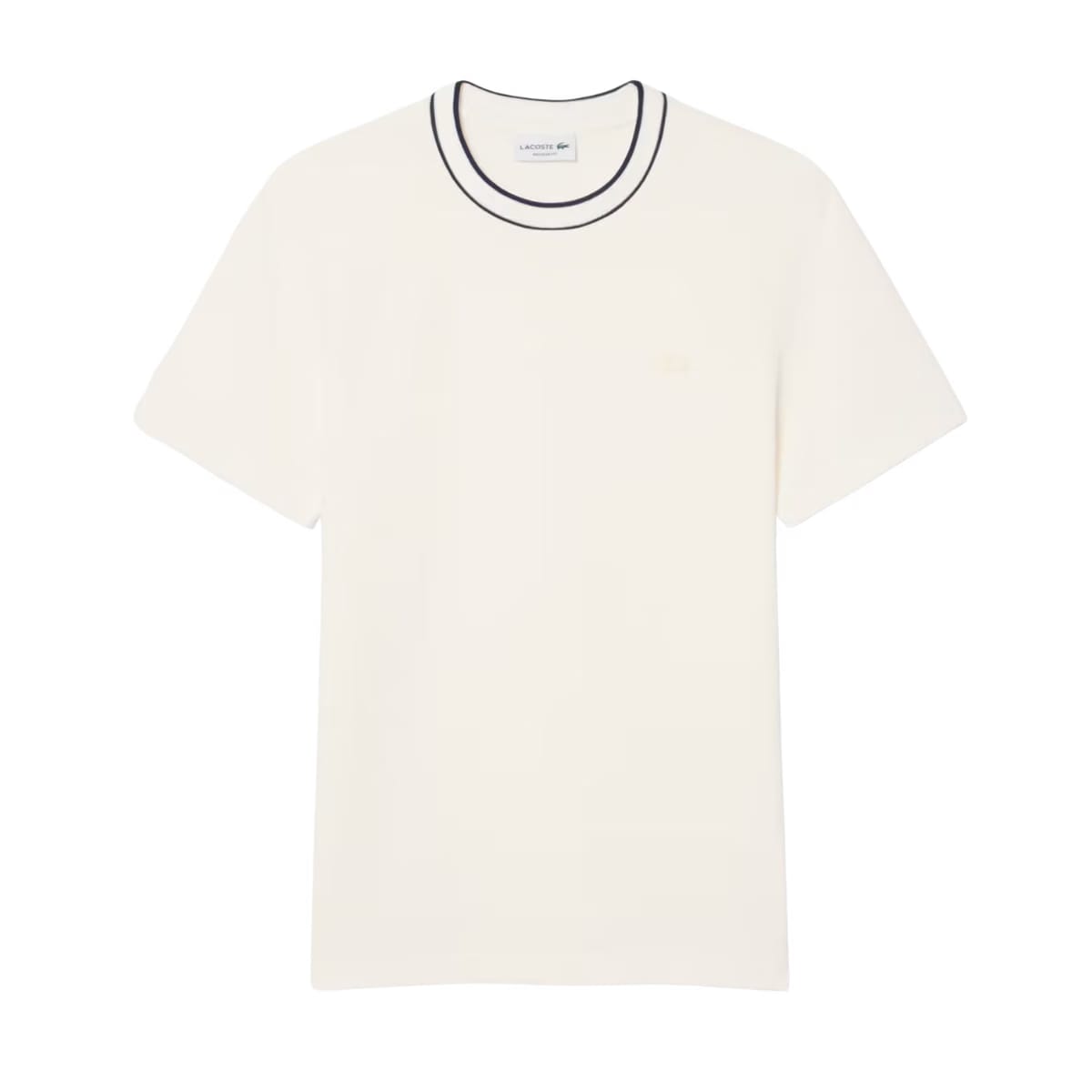 Lacoste Men's Stretch Piqué Striped Collar White T-Shirt