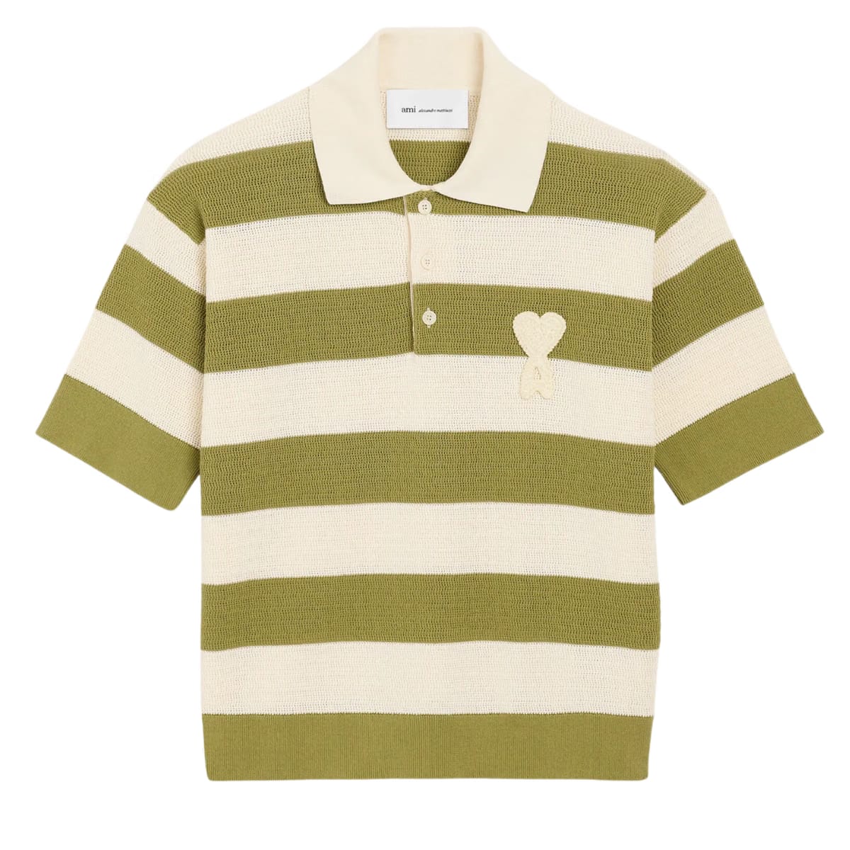 Ami Paris matcha green & white striped short-sleeve polo