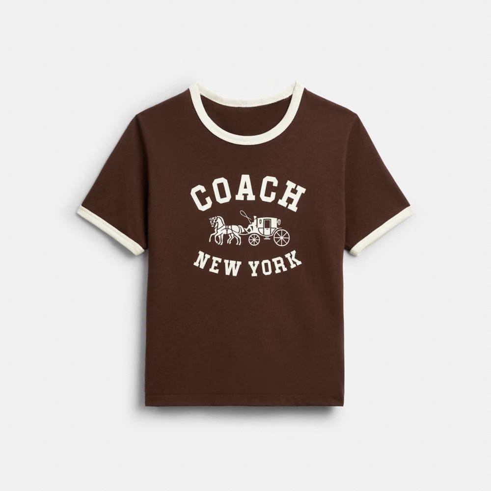 Coach Horse And Carriage Ringer T-Shirt In Organic Cotton Brown