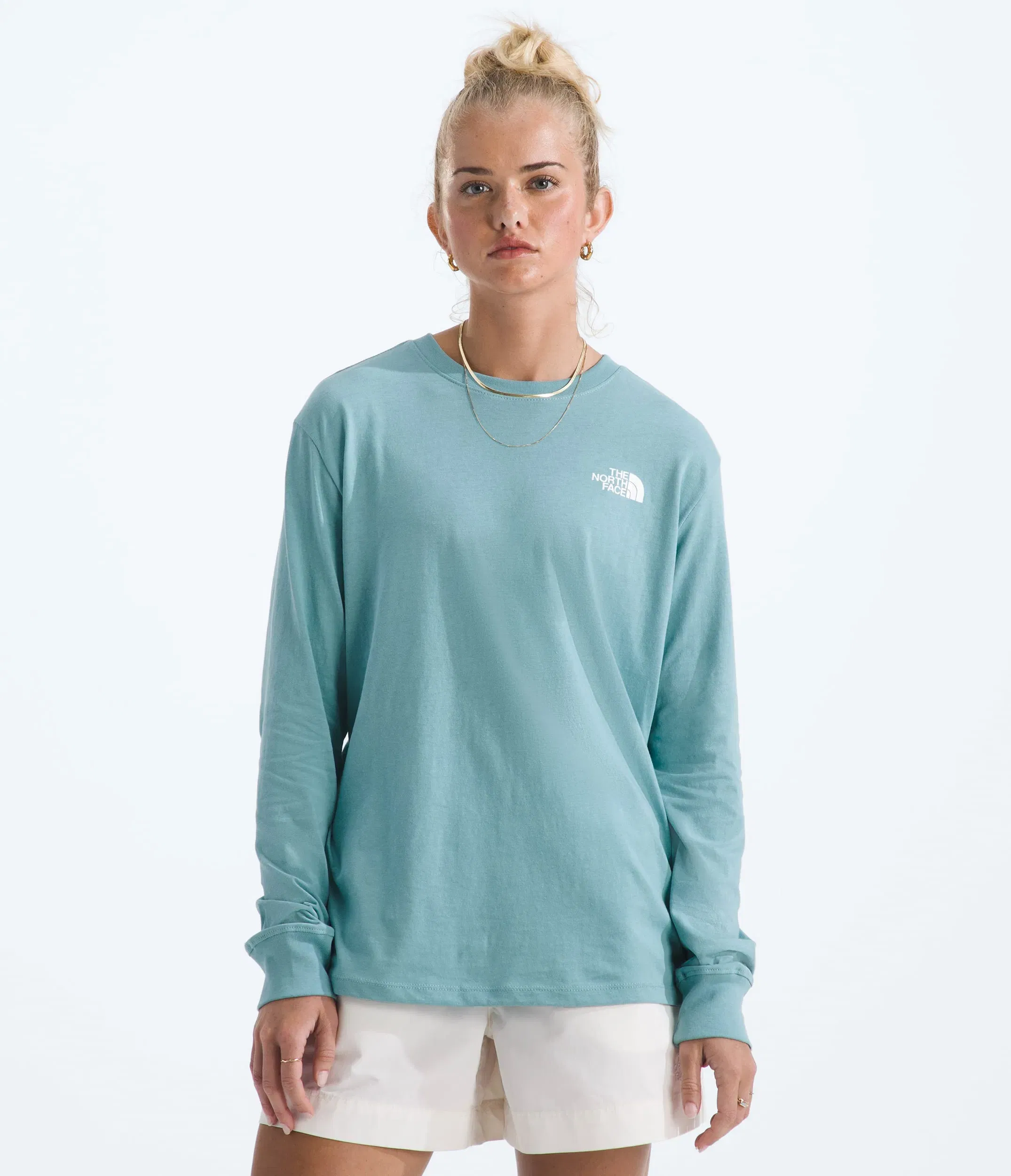 The North Face Women’s Evolution Box NSE Fill Long-Sleeve Tee—Graphic Blue Eclipse