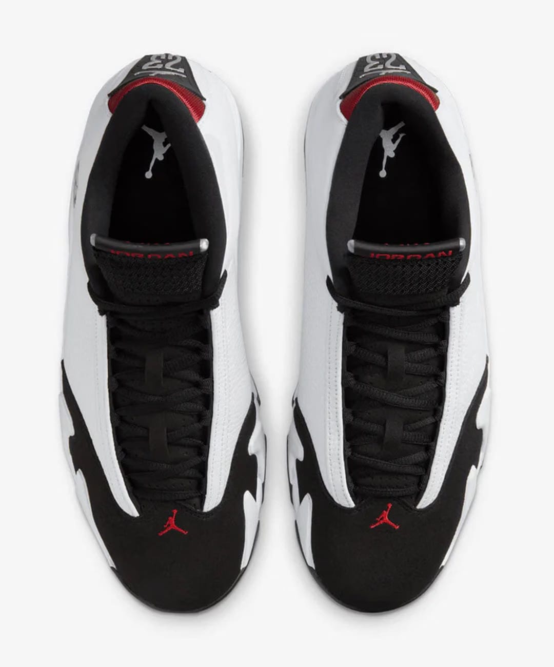 JORDAN | AIR JORDAN 14 RETRO "BLACK TOE" { WHITE/VARSITY RED-BLACK-METALLIC SILVER