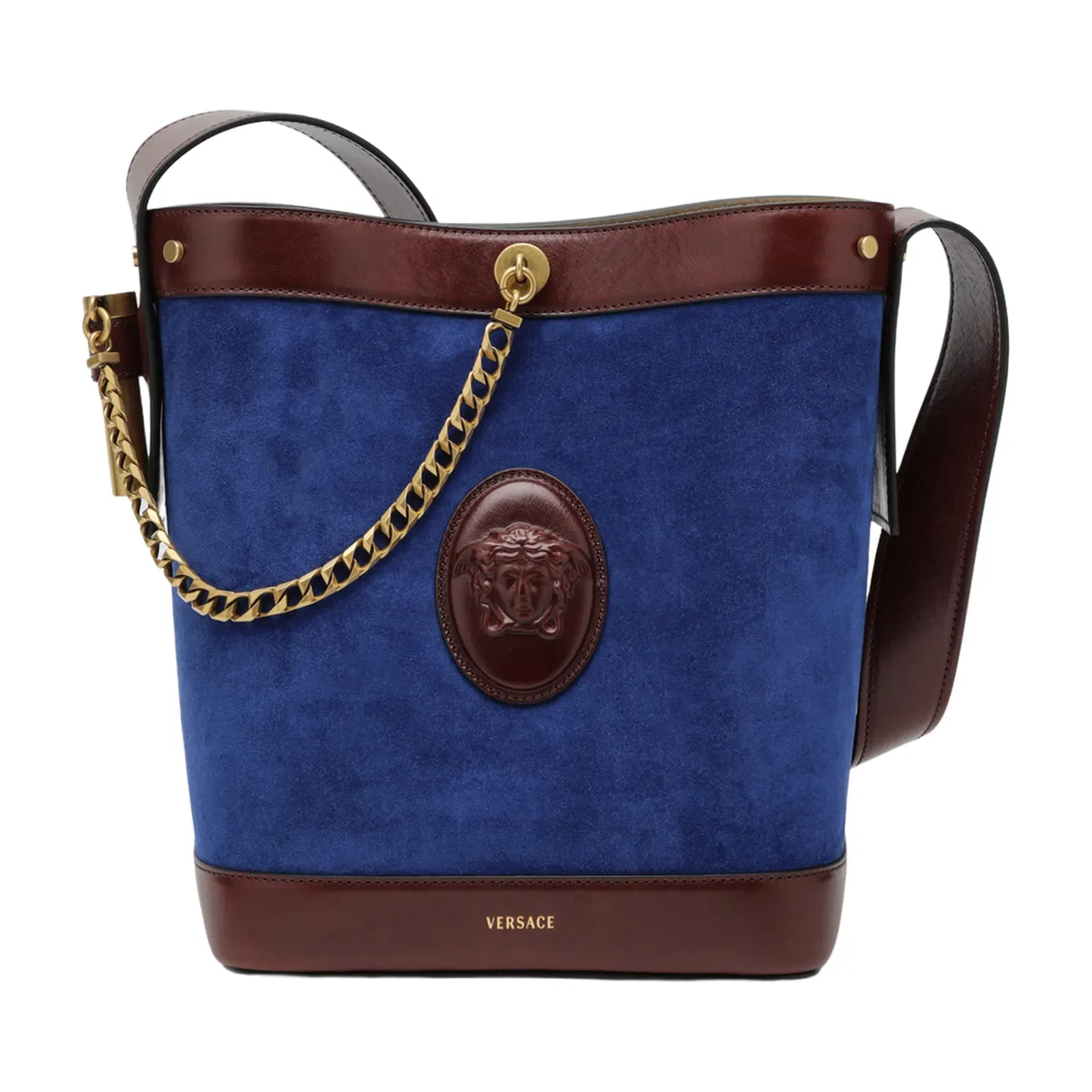 Pivot Small Suede Bucket Bag - Blue/Brown
