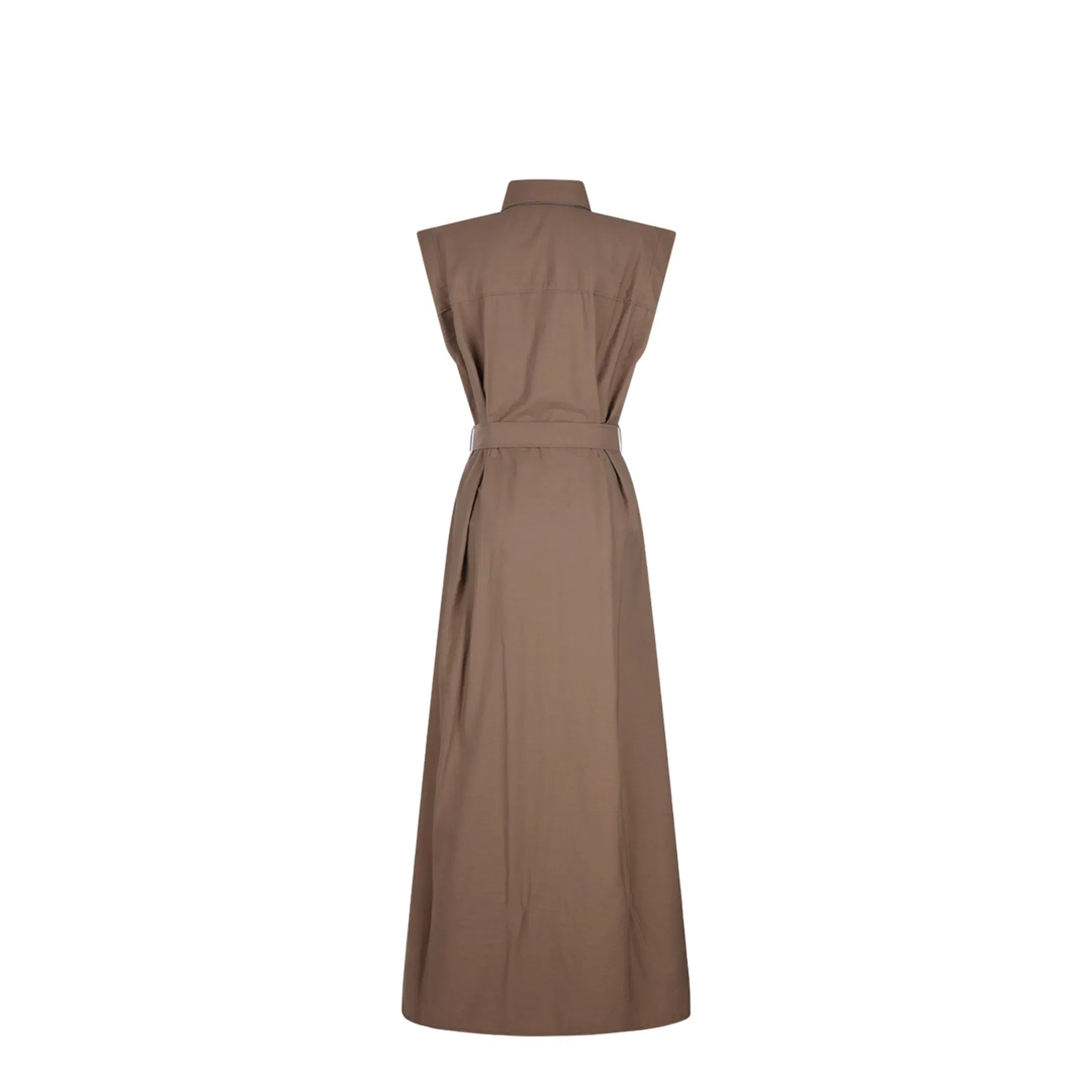Long Sleeveless Cotton Dress with Belt at the Waist