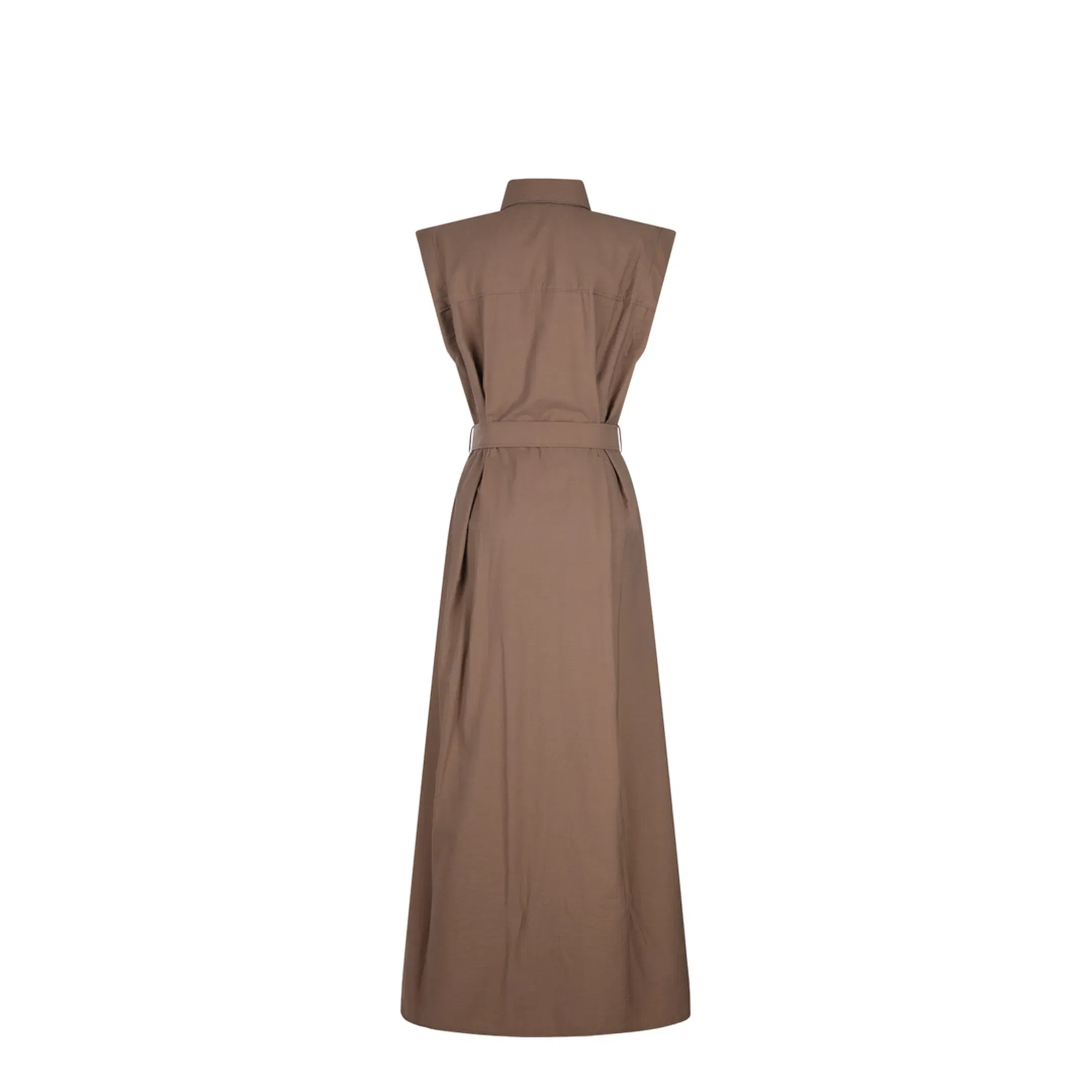 Long Sleeveless Cotton Dress with Belt at the Waist