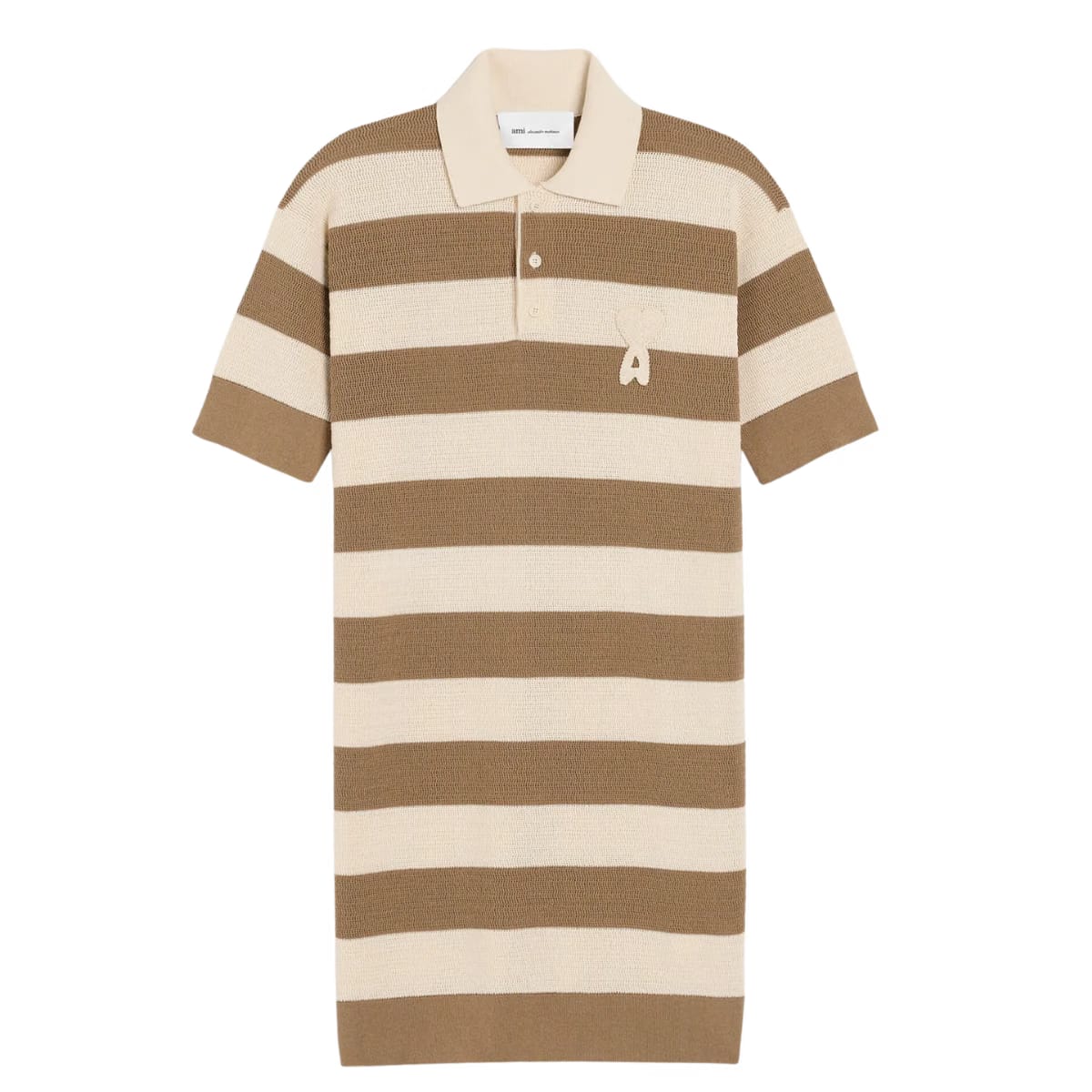 AMI Paris  White And Brown Cotton Polo Dress Ami De Coeur Patch