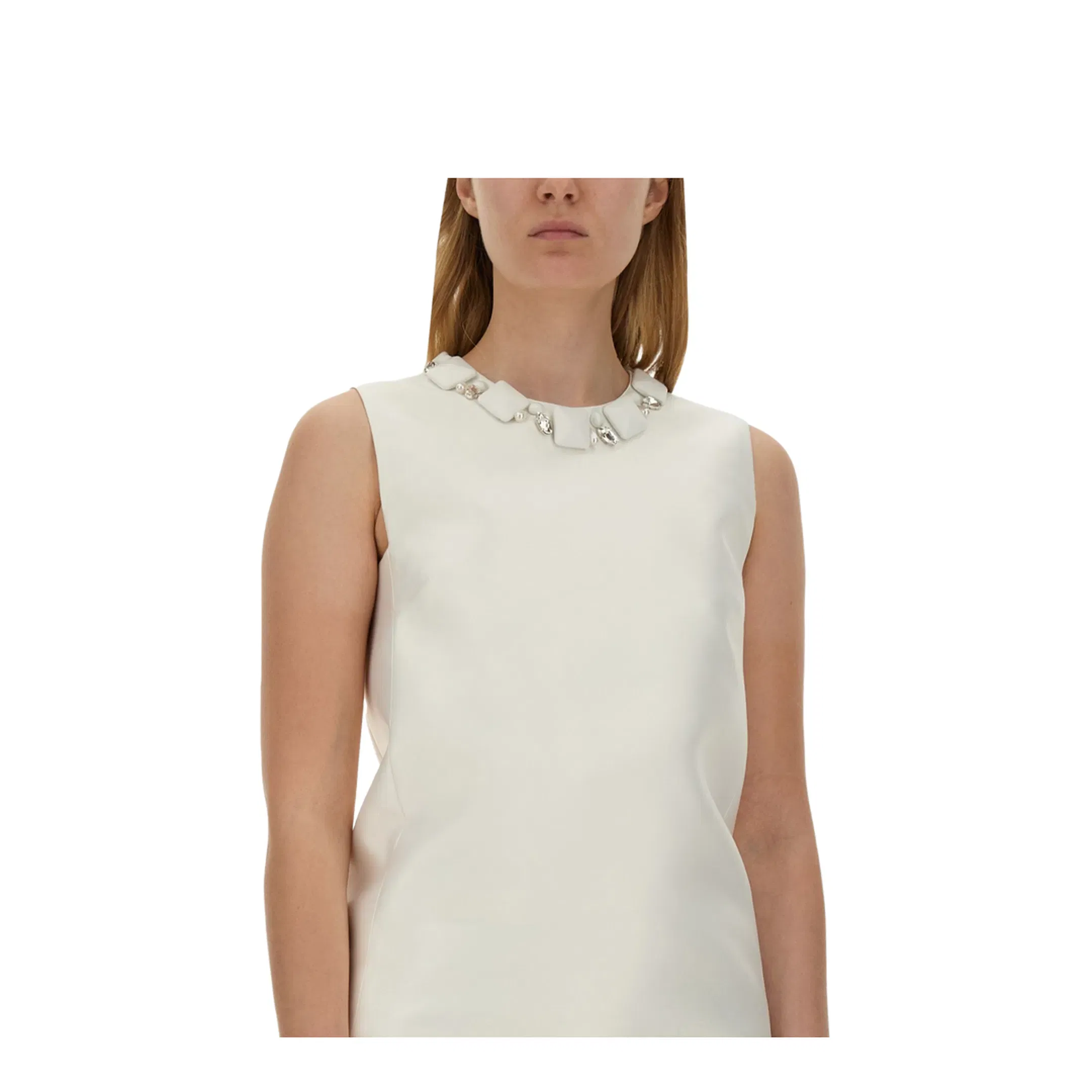 White Sleeveless Mini Dress in Silk Blend
