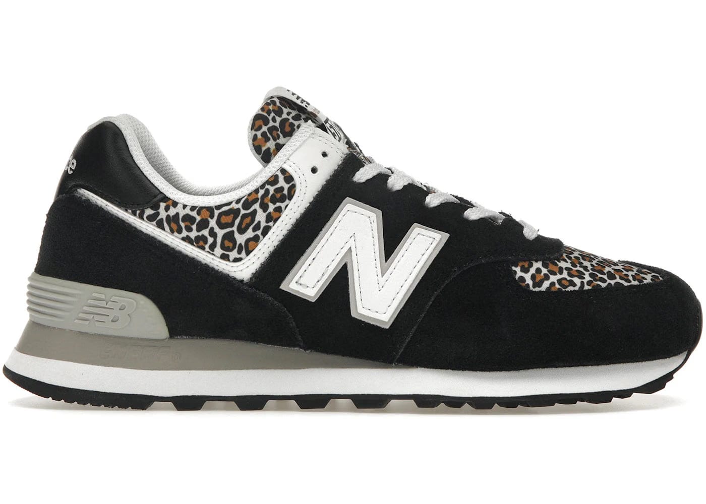 New Balance 574 Black Beige Leopard Print Womens