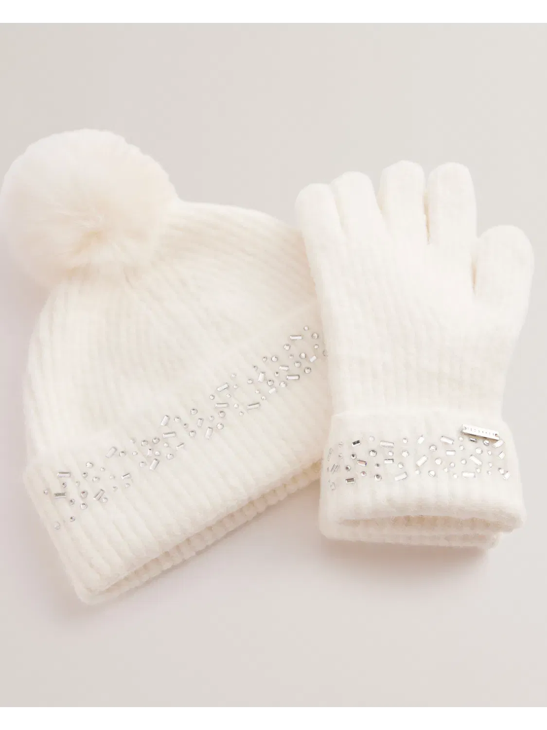 Ted Baker Keriis Rhinestone Knitted Hat And Gloves Set Women's