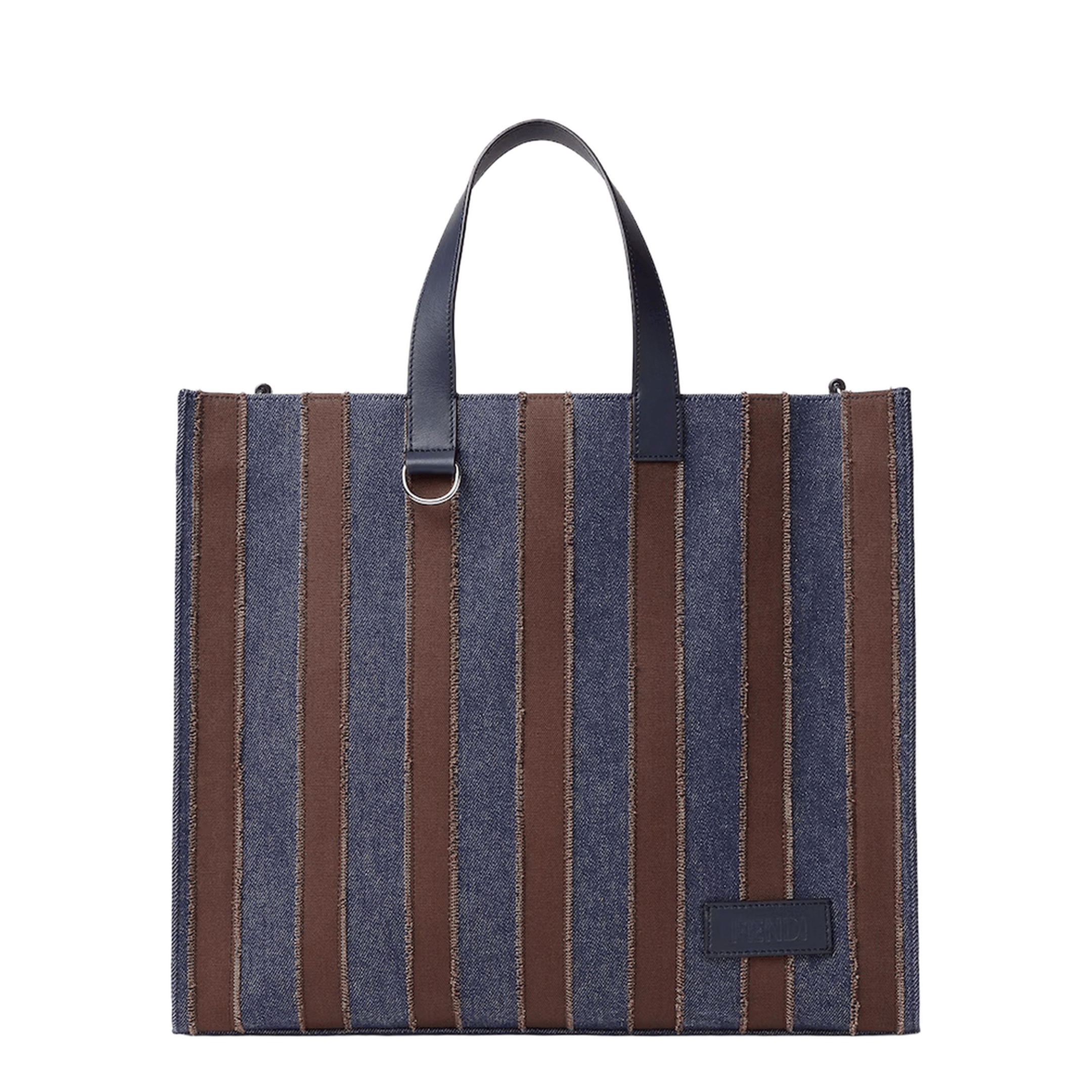 Pequin Shopper Bag In Dark Blue Denim And Brown Canvas