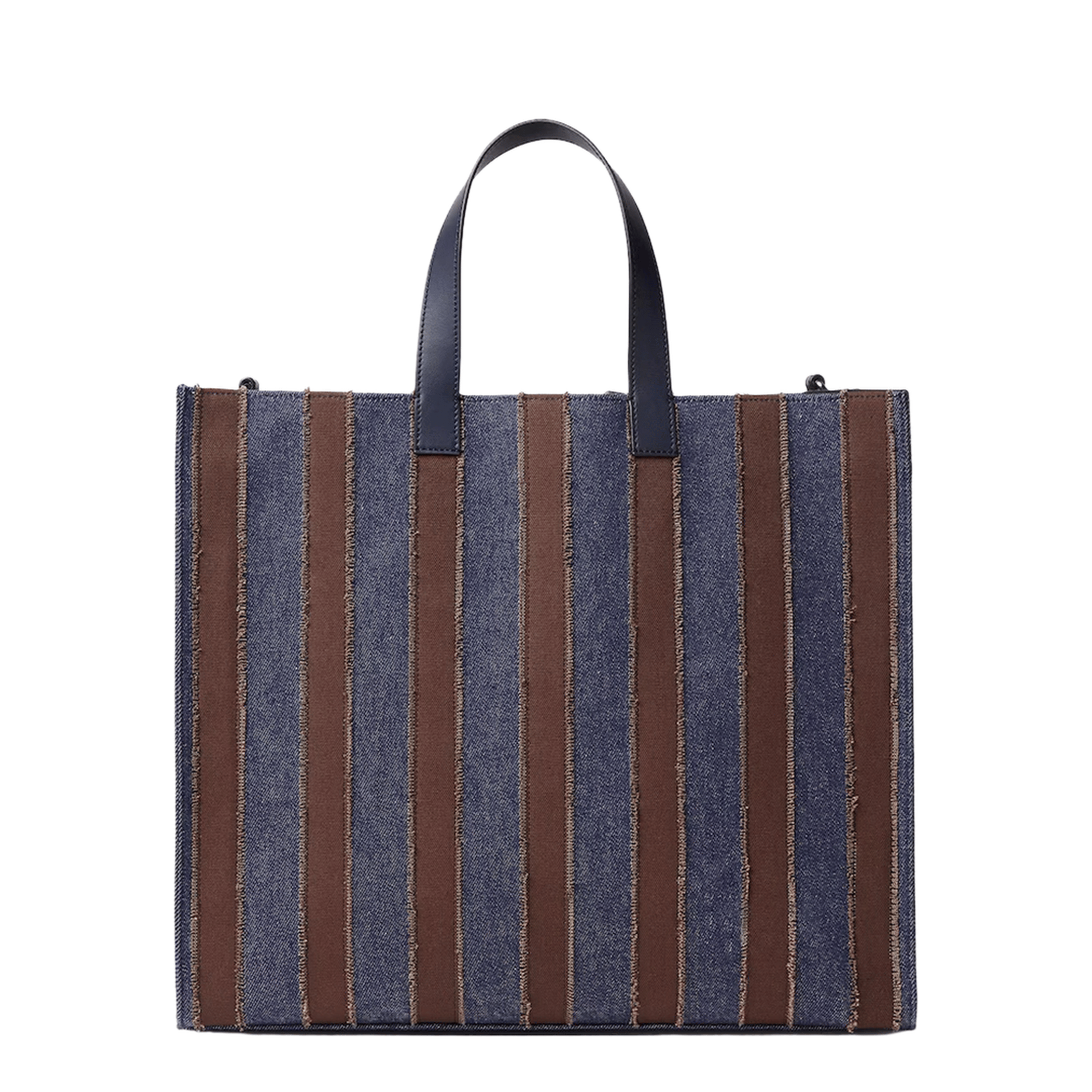 Pequin Shopper Bag In Dark Blue Denim And Brown Canvas