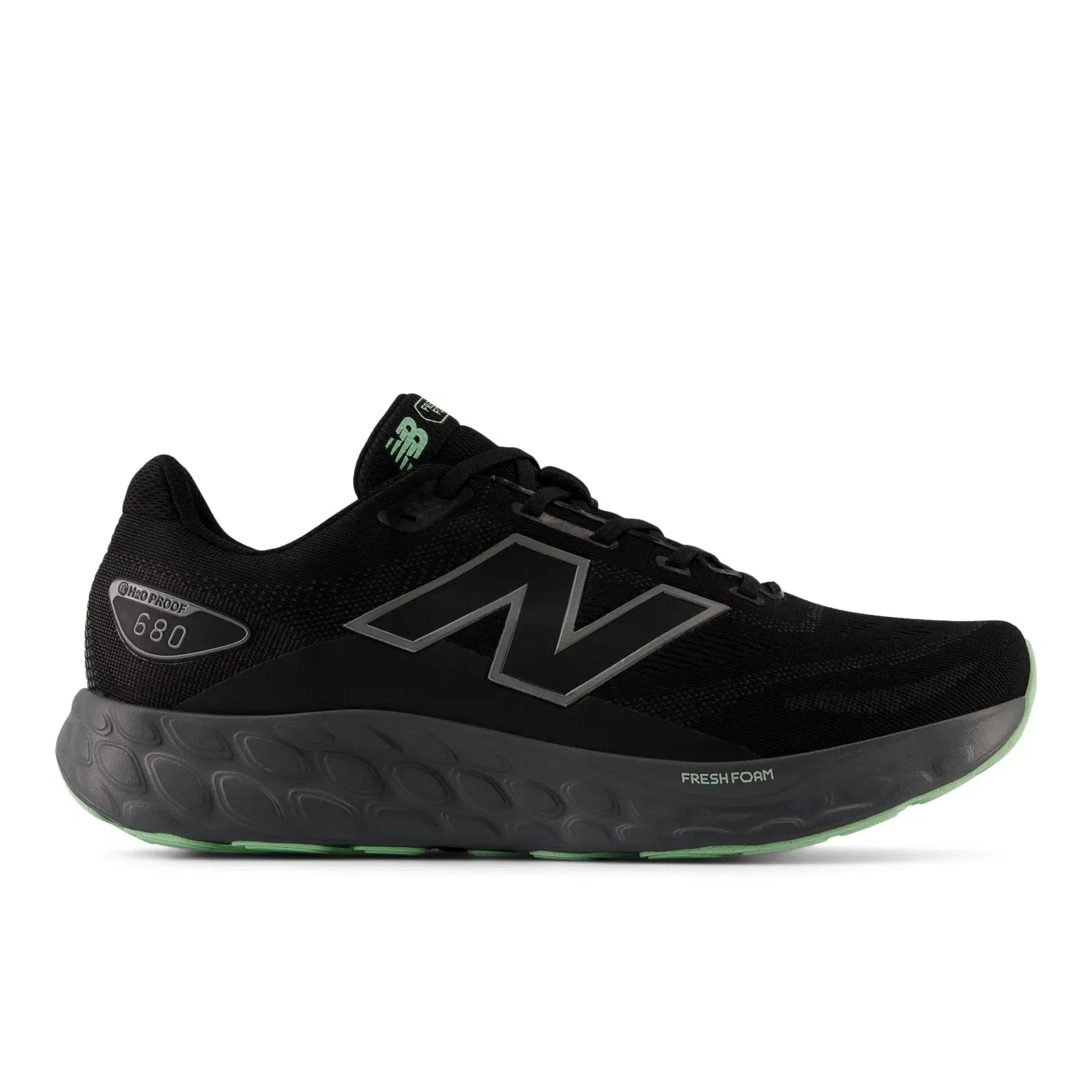 New Balance Fresh Foam 680V8 Waterproof Black With Castlerock And Lab Green Black With Castlerock And Lab Green