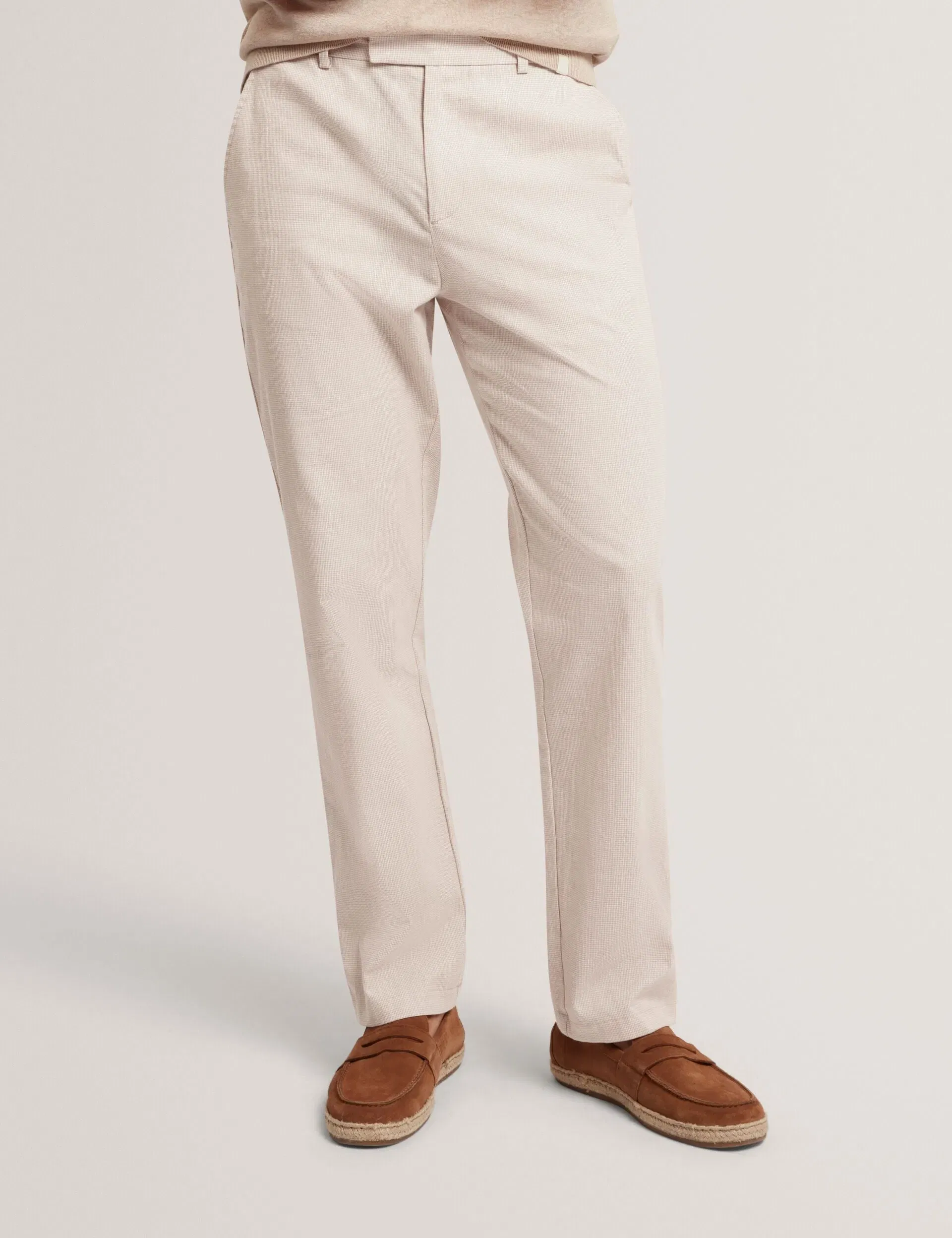 Ted Baker Mobedo Houndstooth Cotton Linen Tapered Trousers