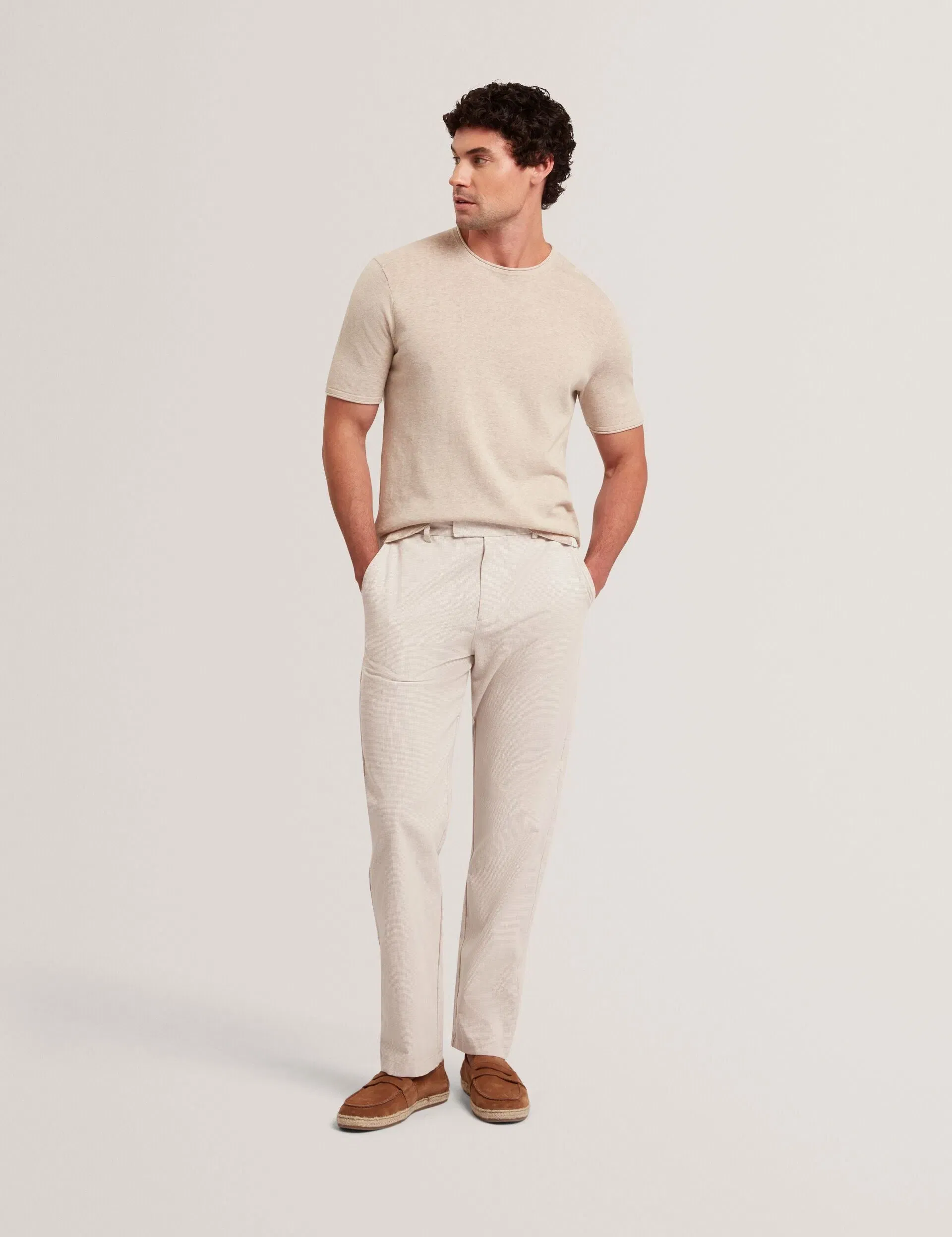 Ted Baker Mobedo Houndstooth Cotton Linen Tapered Trousers
