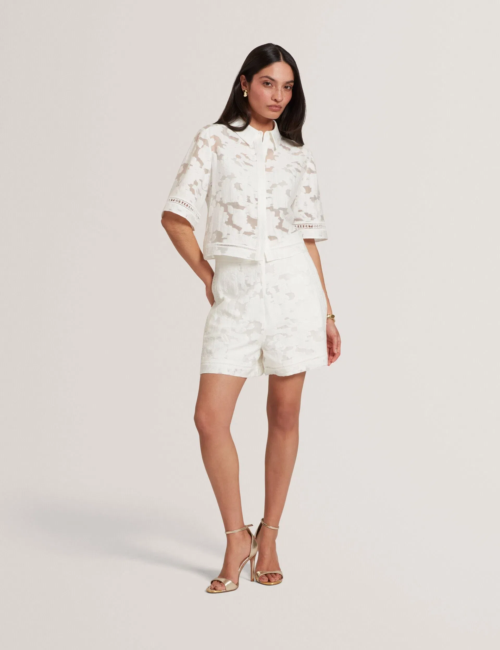 Ted Baker Khayt Burnout Floral Texture Cropped Shirt Women's
