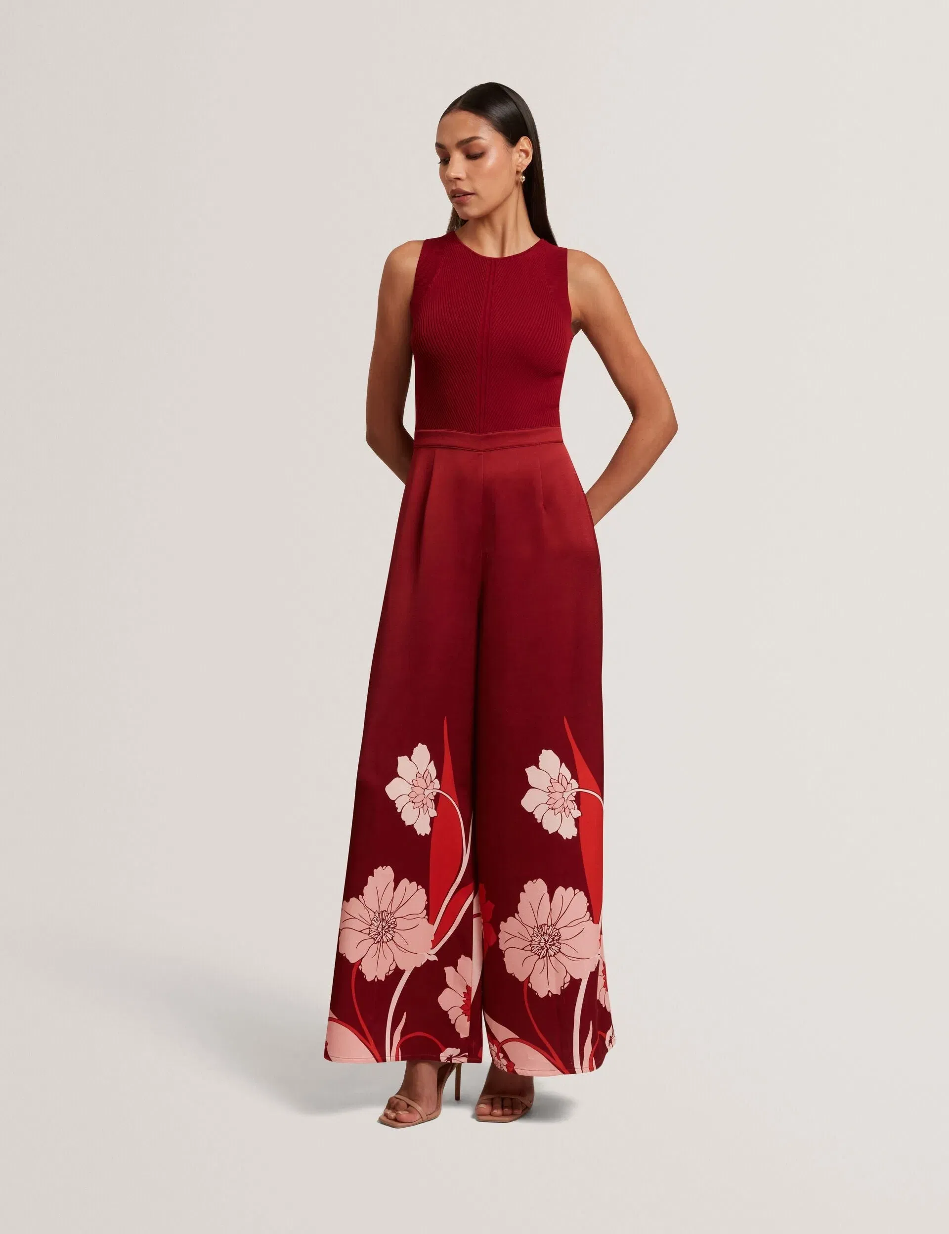 Ted Baker Izeny Knit Bodice Floral Printed Trouser Jumpsuit Women's