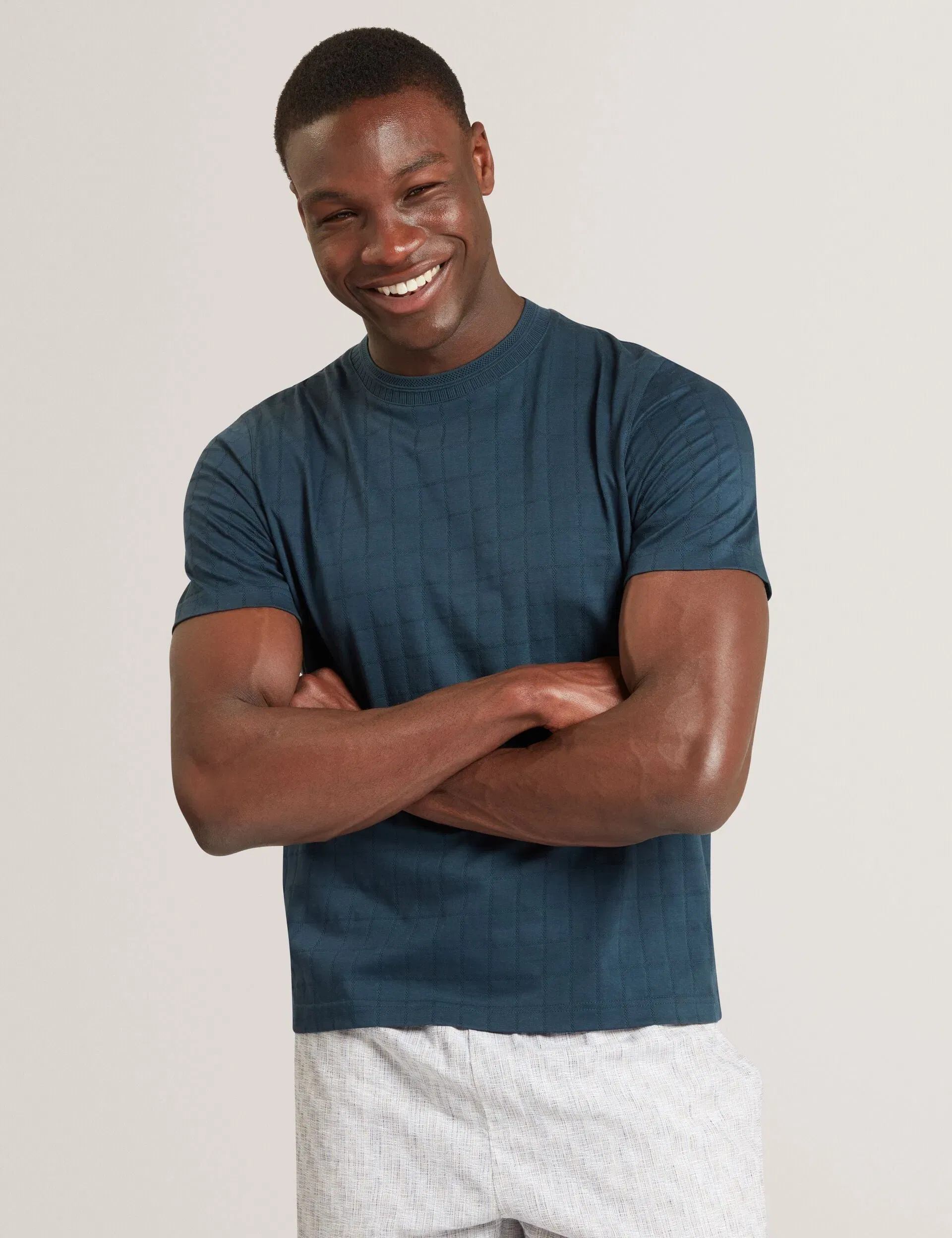 Ted Baker Heminwy Jacquard Textured Grid Cotton T-Shirt