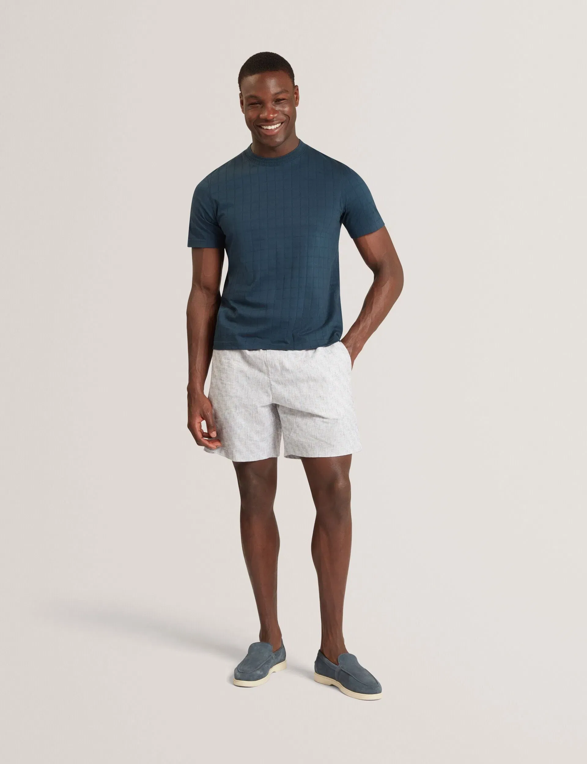 Ted Baker Heminwy Jacquard Textured Grid Cotton T-Shirt