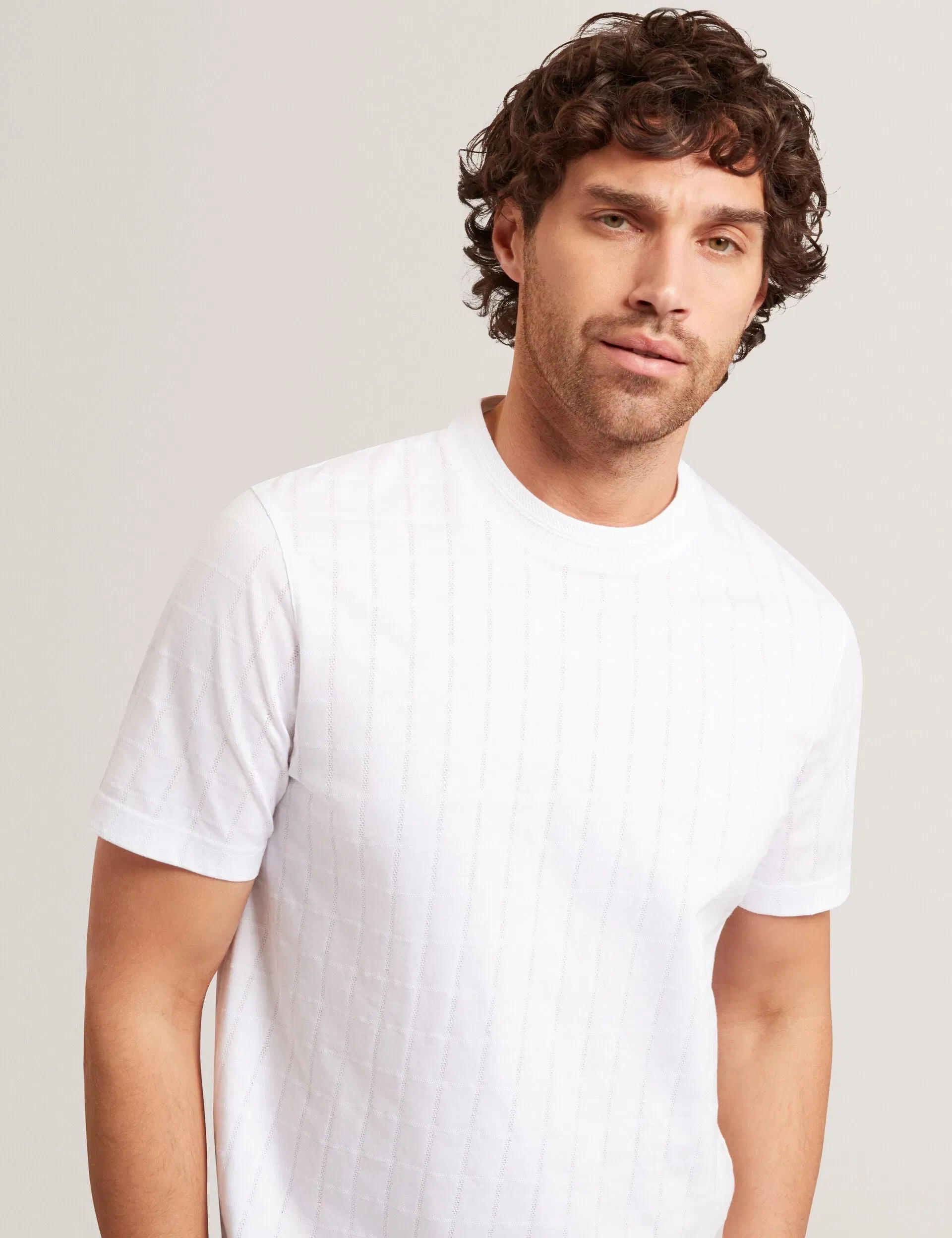 Ted Baker Heminwy Jacquard Textured Grid Cotton T-Shirt