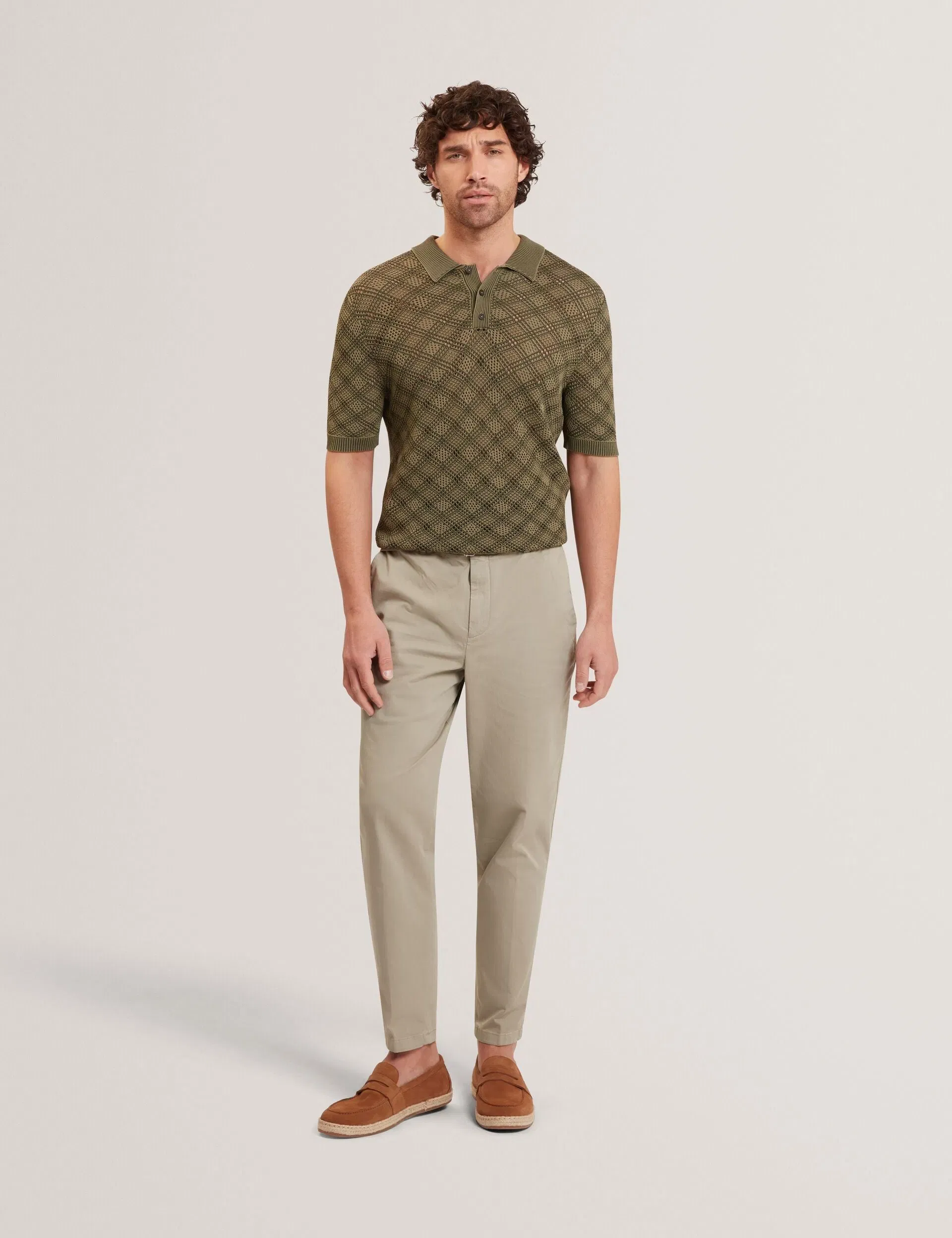 Ted Baker Helme Geometric Open Knit Short Sleeve Polo