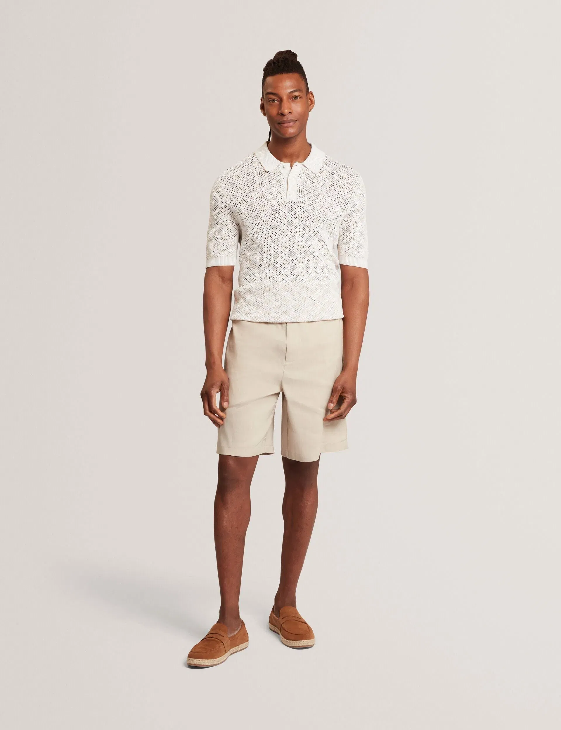 Ted Baker Helme Geometric Open Knit Short Sleeve Polo