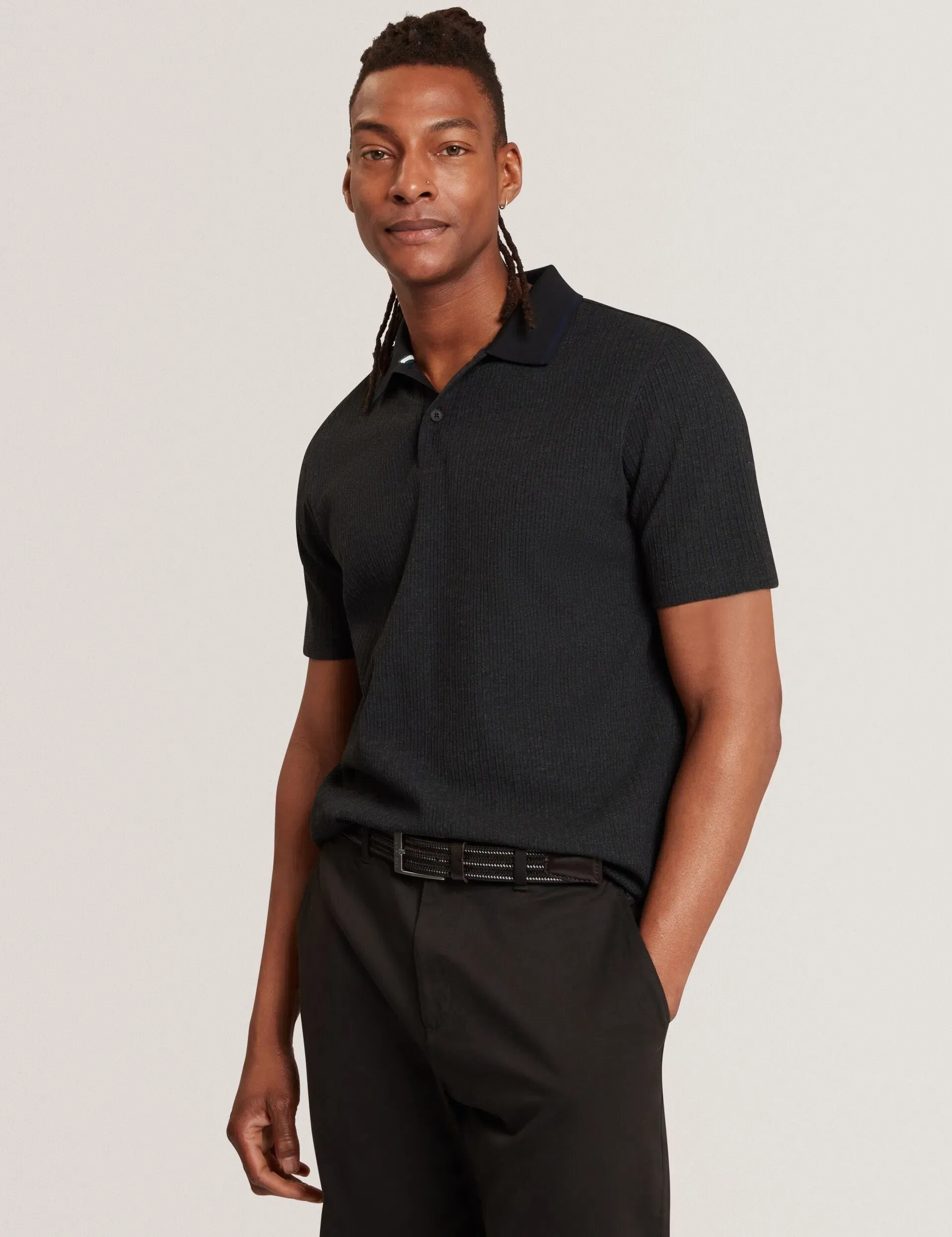 Ted Baker Hammon Stitched Rib Cotton Blend Short Sleeve Polo