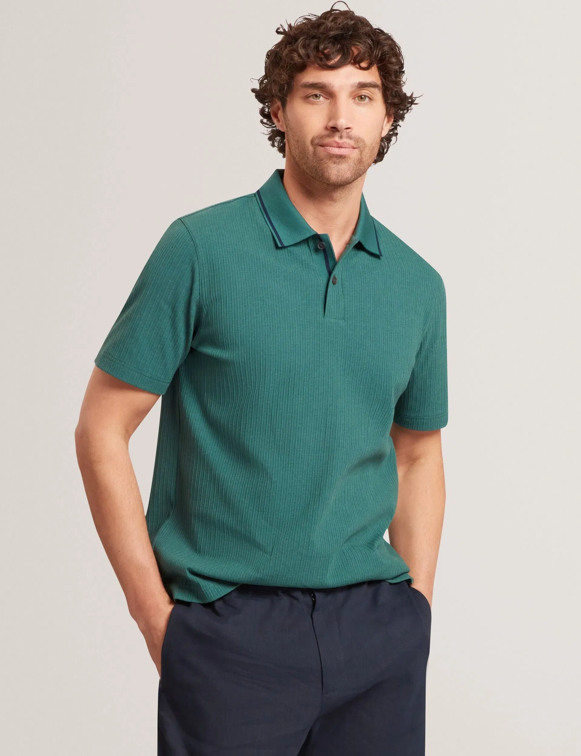 Ted Baker Hammon Stitched Rib Cotton Blend Short Sleeve Polo