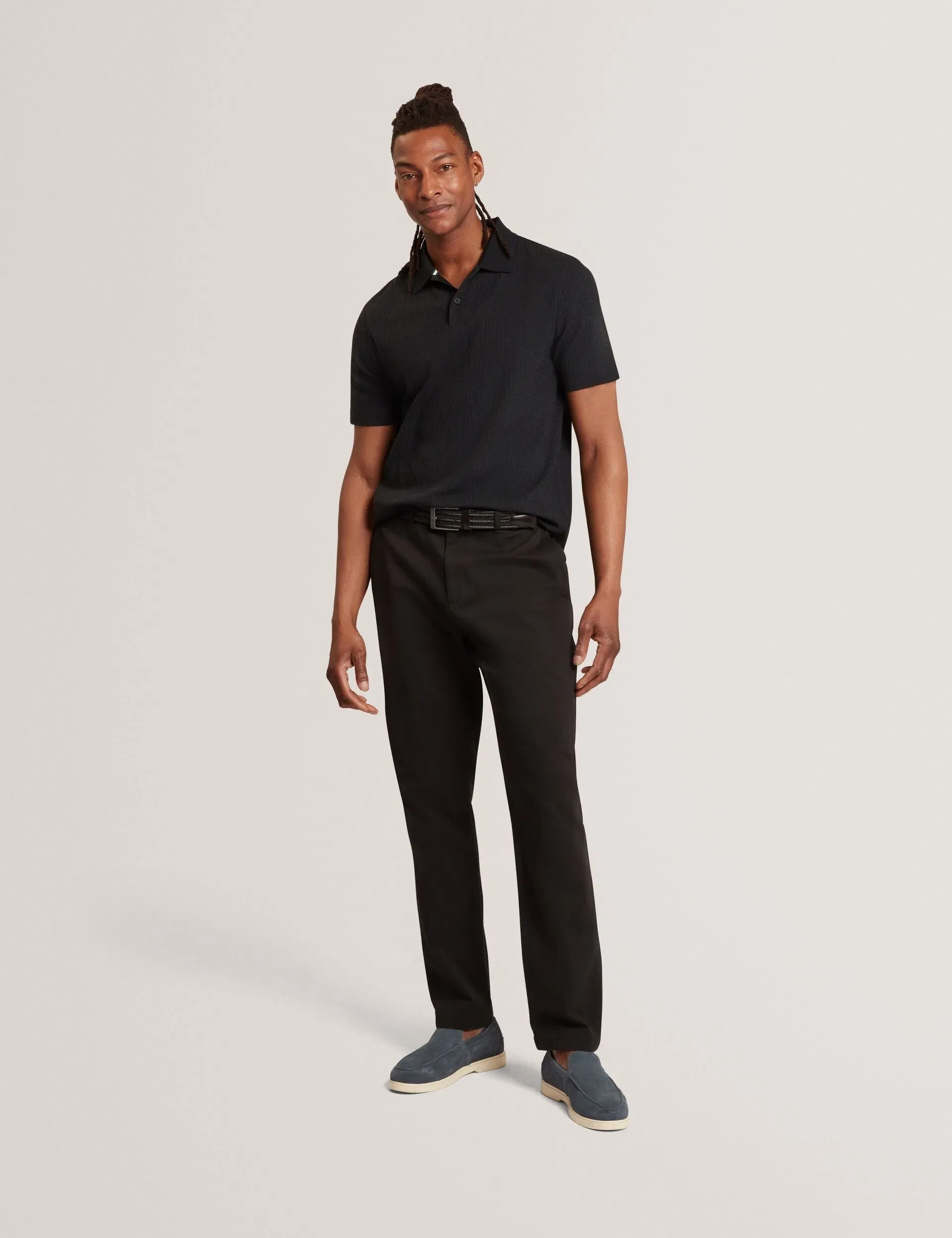 Ted Baker Hammon Stitched Rib Cotton Blend Short Sleeve Polo
