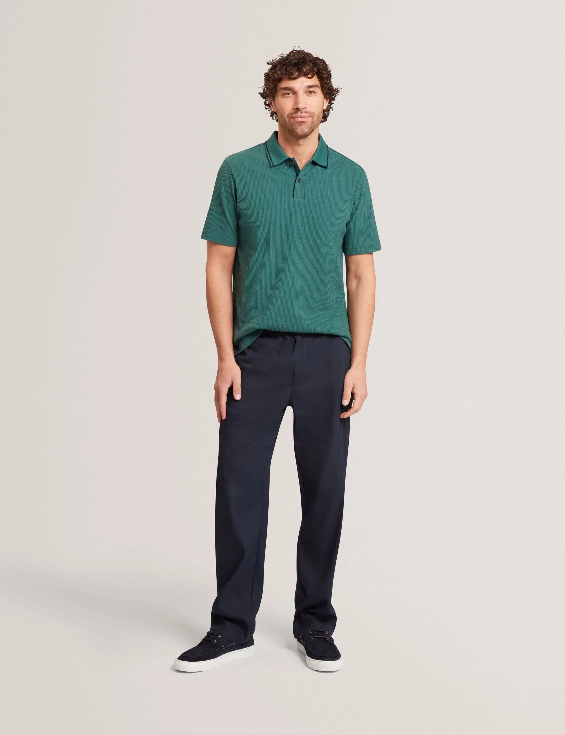 Ted Baker Hammon Stitched Rib Cotton Blend Short Sleeve Polo