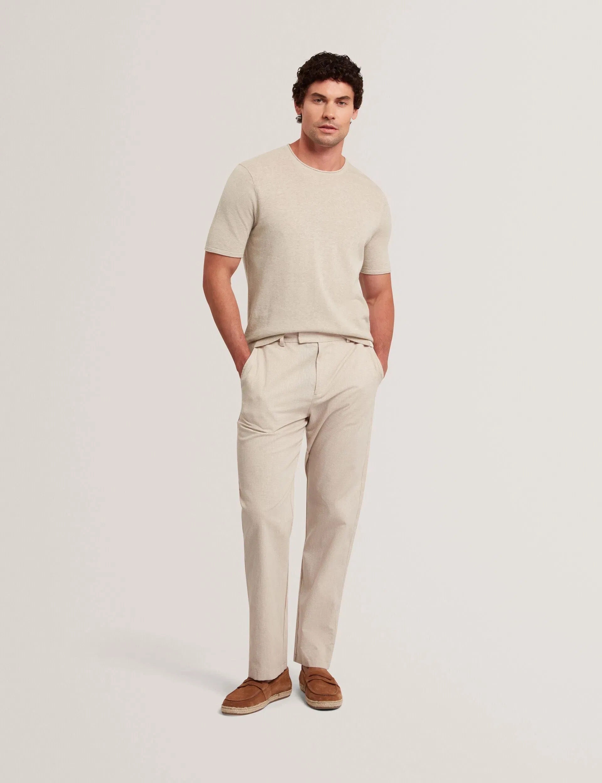 Ted Baker Curran Rolled Edge Linen Blend Knit T-Shirt