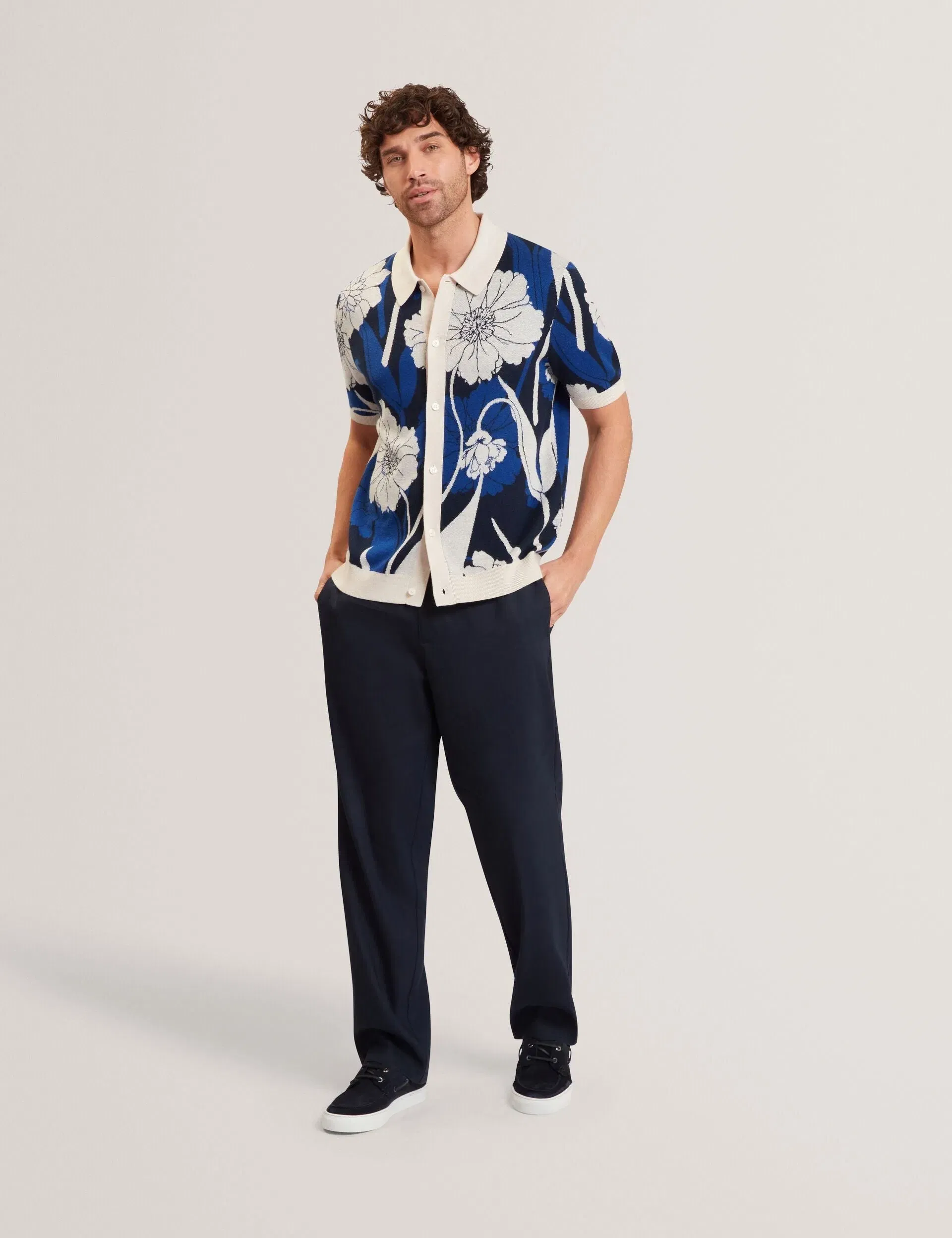 Ted Baker Aldery Jacquard Botanical Print Wool Blend Shirt