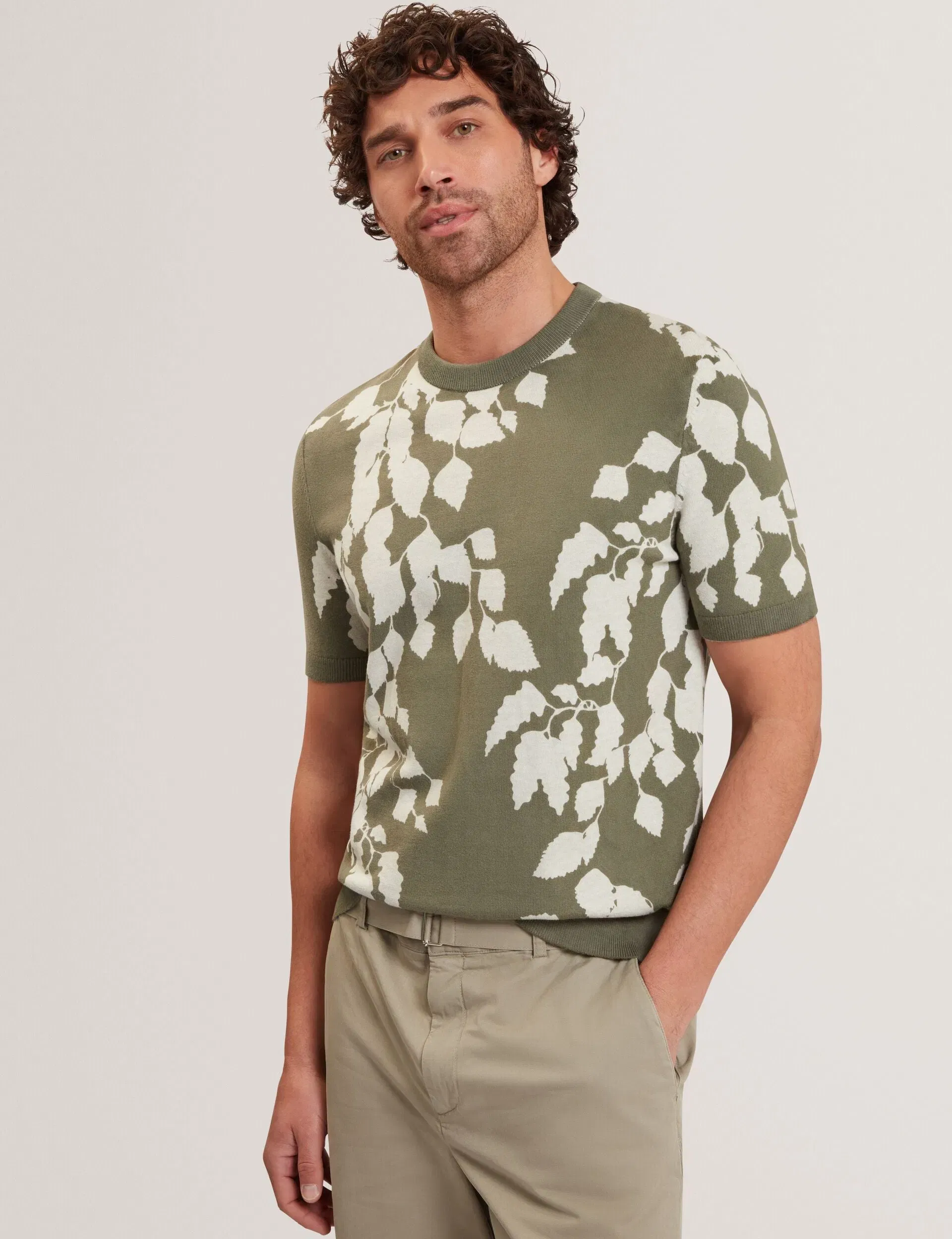 Ted Baker Alddat Foliage Print Cotton Fine Knit T-Shirt