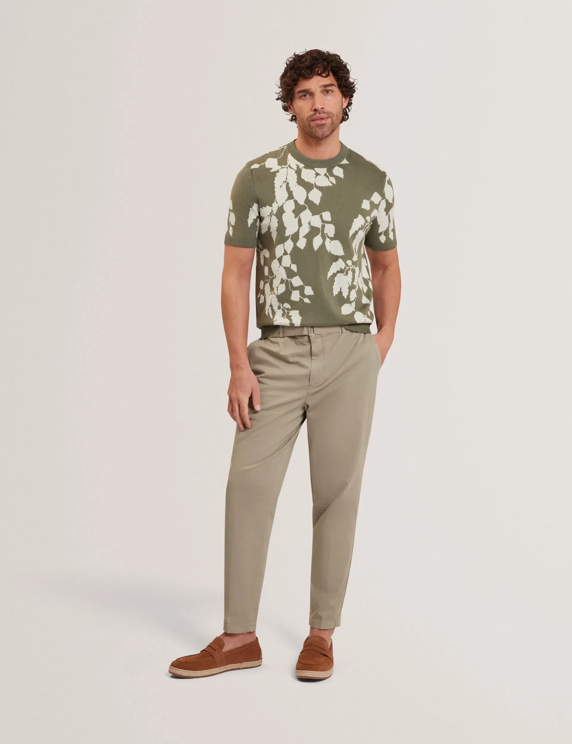 Ted Baker Alddat Foliage Print Cotton Fine Knit T-Shirt