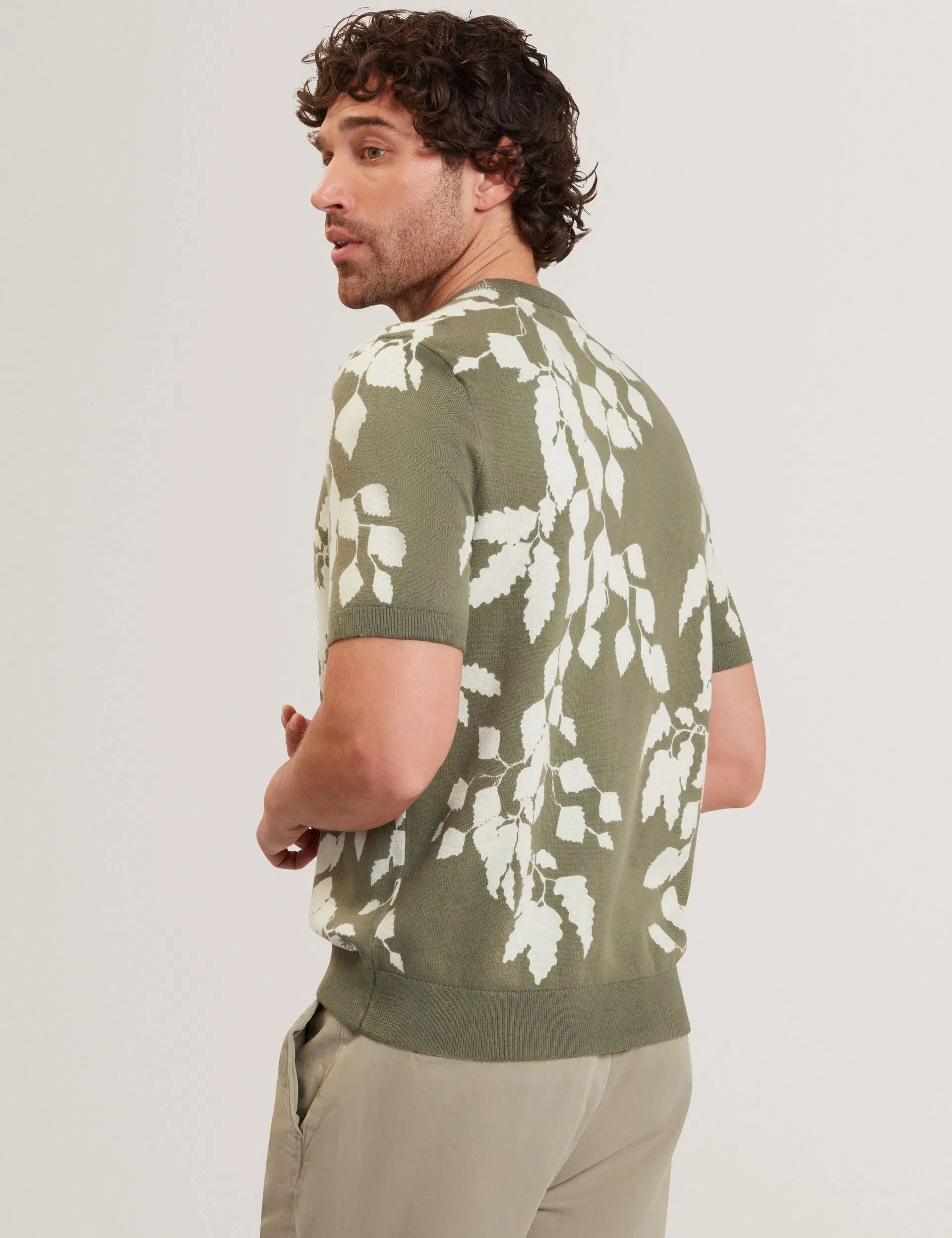 Ted Baker Alddat Foliage Print Cotton Fine Knit T-Shirt