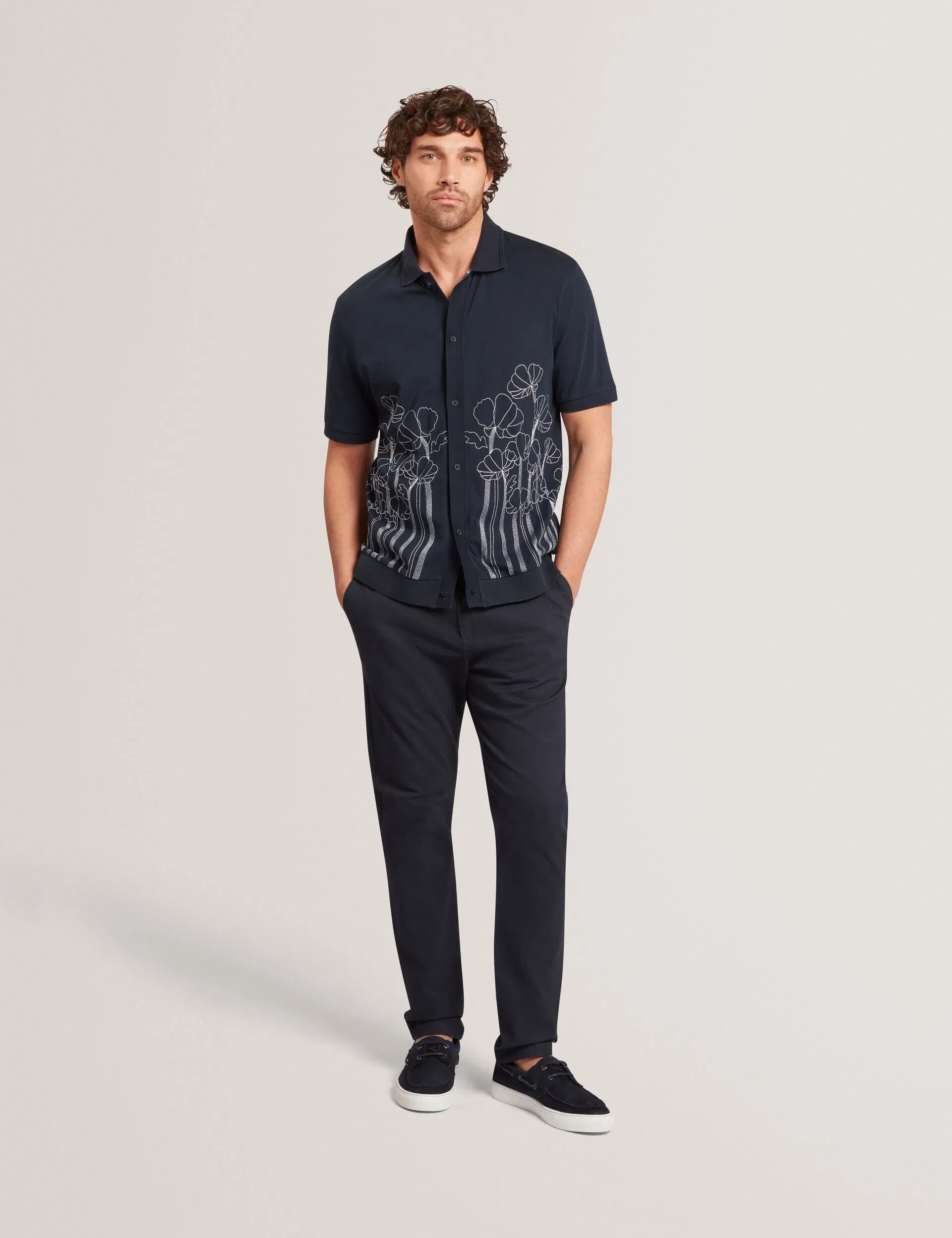 Ted Baker Actton Embroidered Floral Pure Cotton Knit Shirt