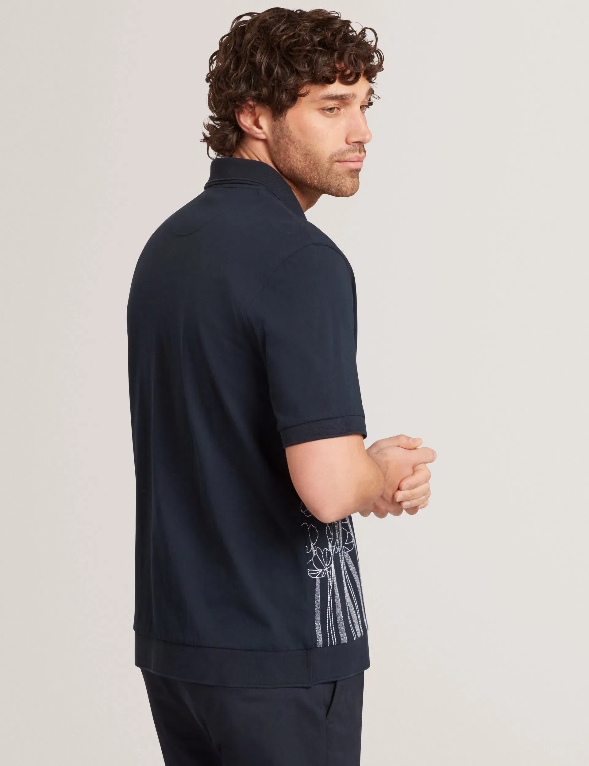 Ted Baker Actton Embroidered Floral Pure Cotton Knit Shirt