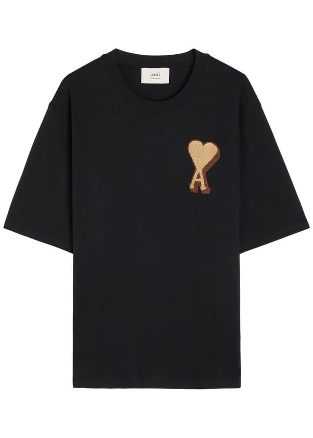 AMI Paris Logo-appliquéd cotton black T-shirt