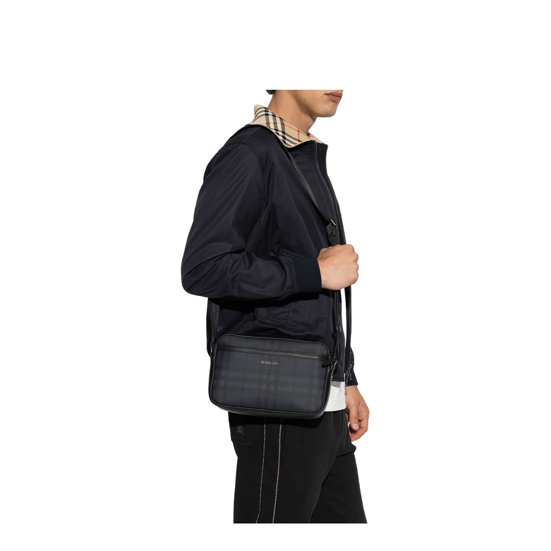 City Check Medium Calf Leather Crossbody - Navy
