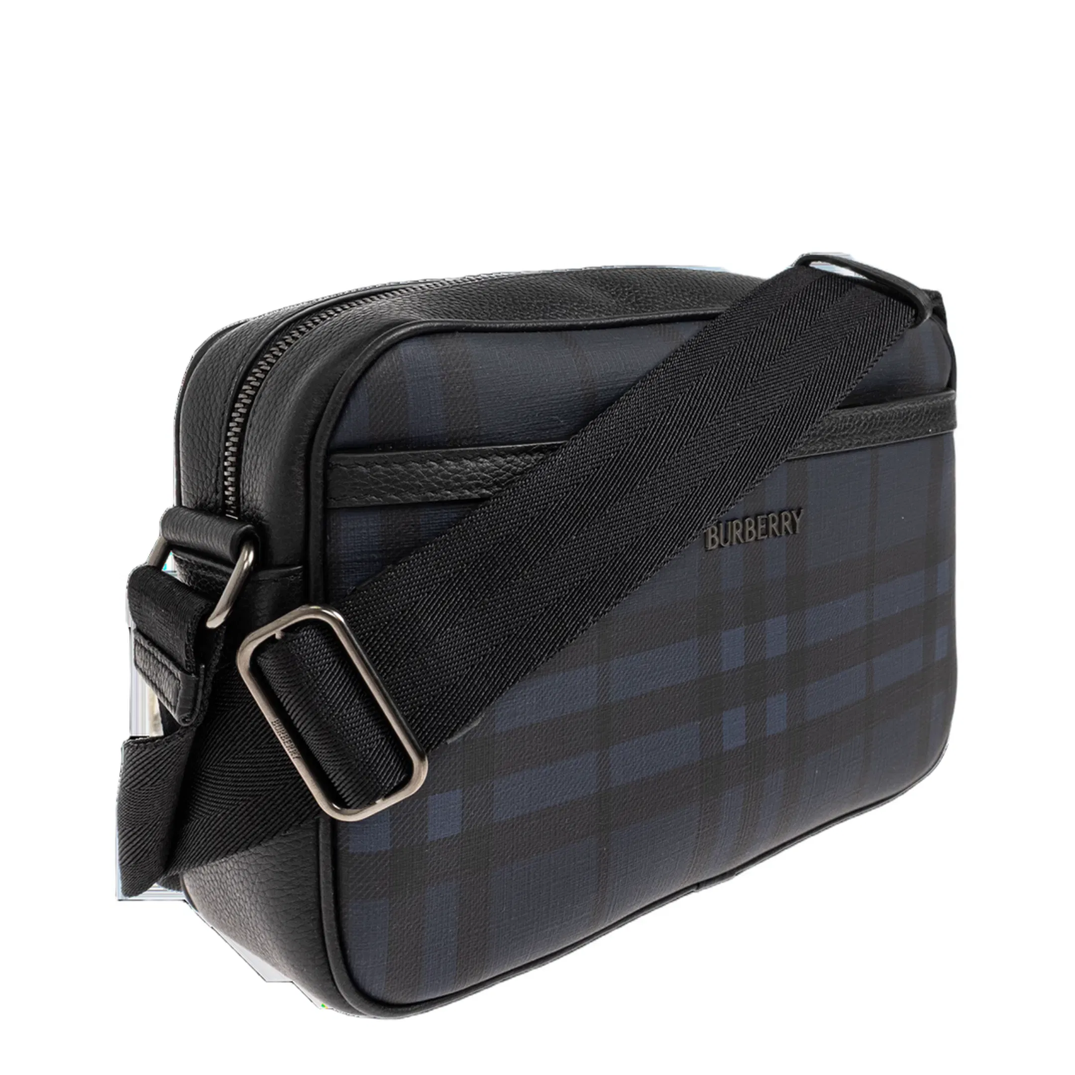 City Check Medium Calf Leather Crossbody - Navy
